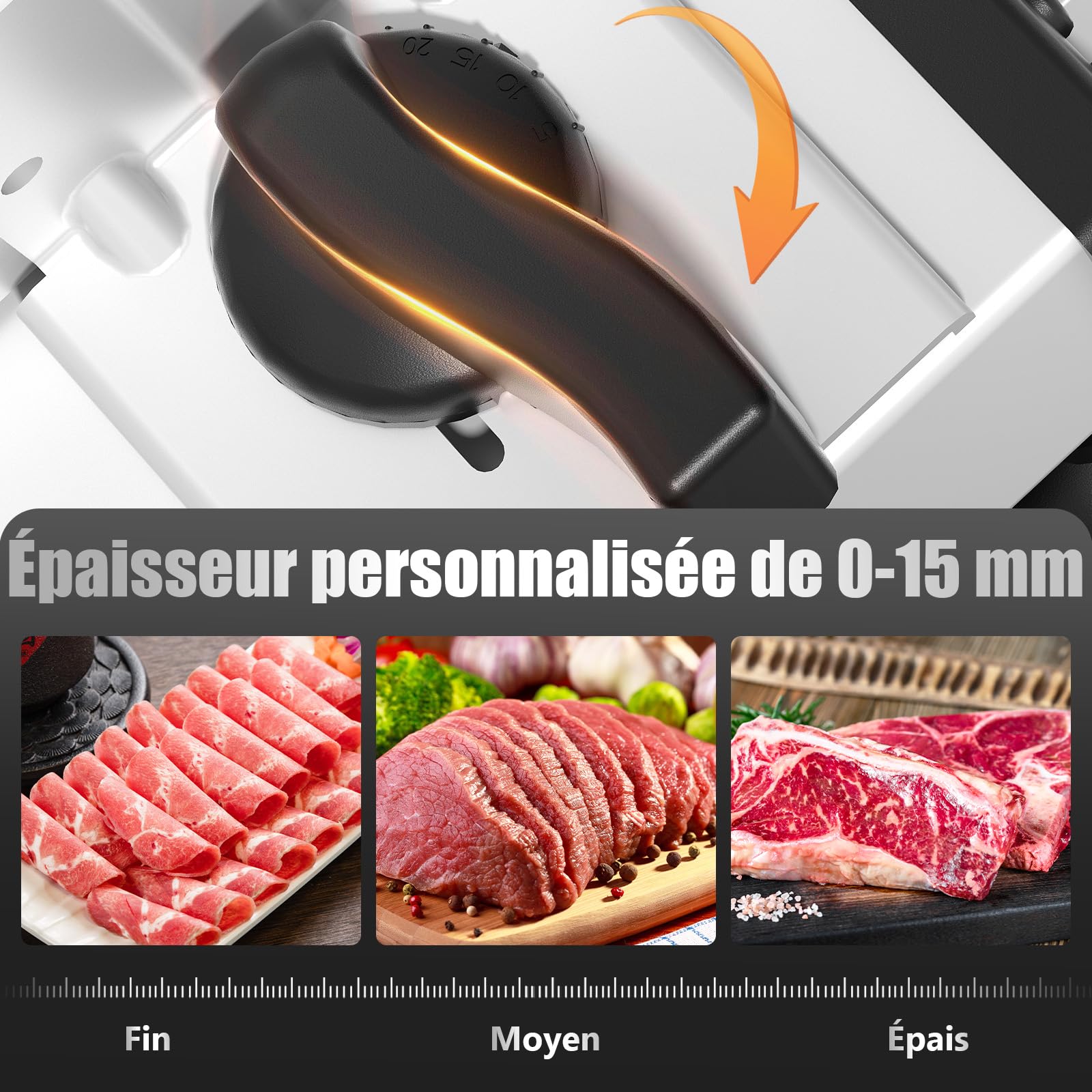 YASHE Trancheuse Électrique 200W Lames Acier Inoxydable 19CM Épaisseur Réglable 0-15mm