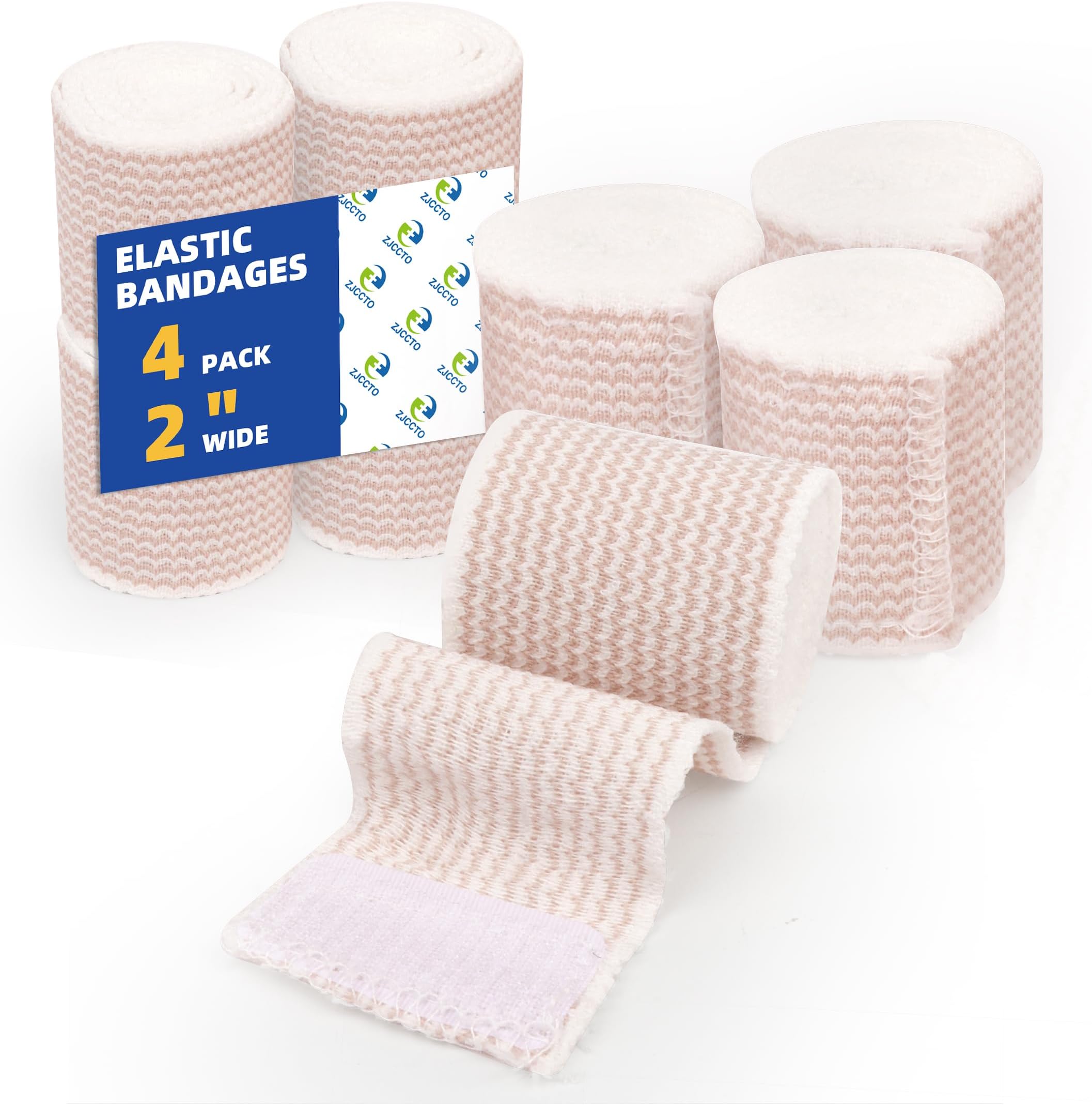 4 Pack Elastic Bandage Wrap | 2" Medical Bandage Wrap with Hook-and-Loop Fasteners on Both Ends Compression Wrap for Wounds Latex Free Stretch Bandage for Foot Arm Hand Ankle Injury
