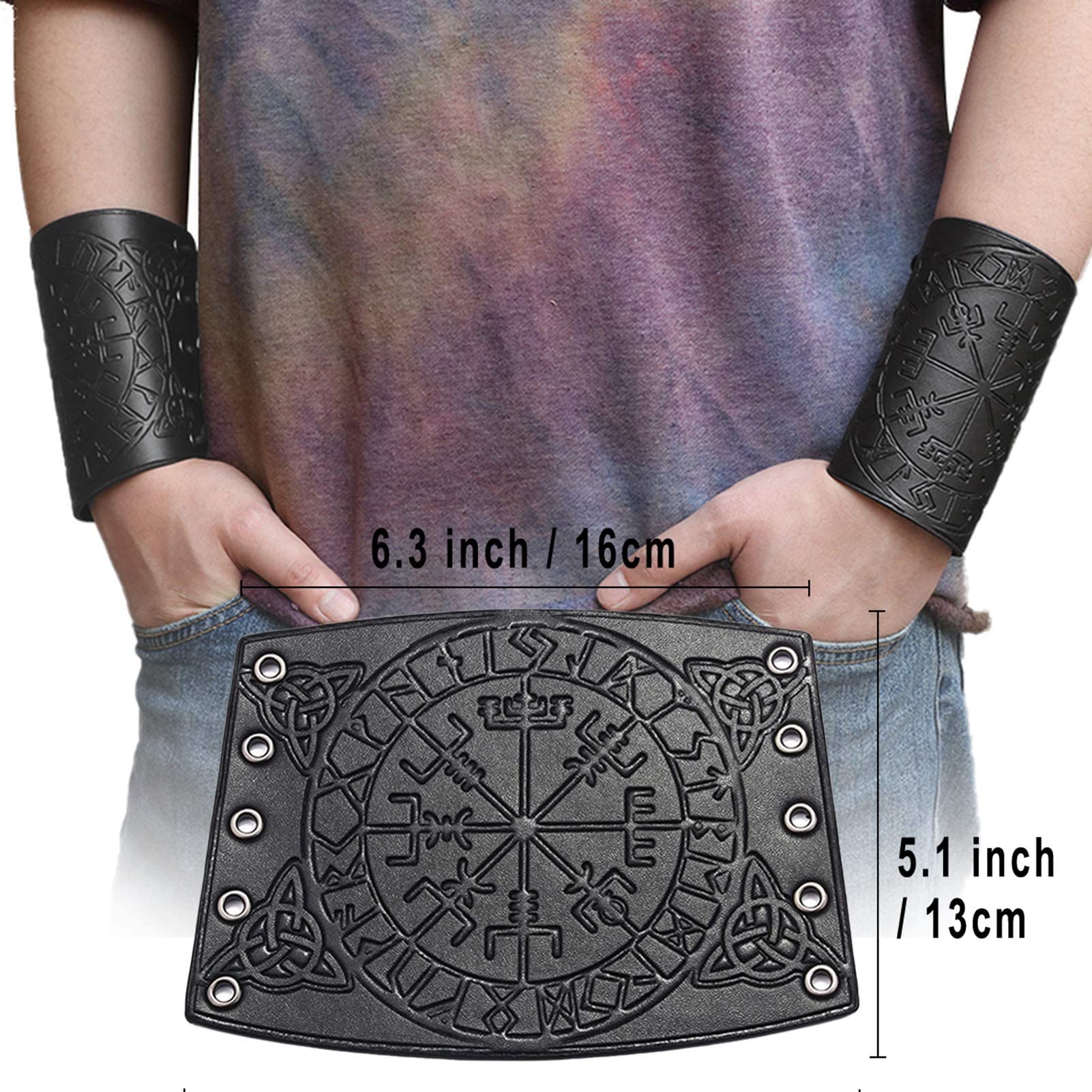 Bracelet de gantelet en Cuir Pleine Fleur Fait à la Main, Bijou Viking avec Boussole runique