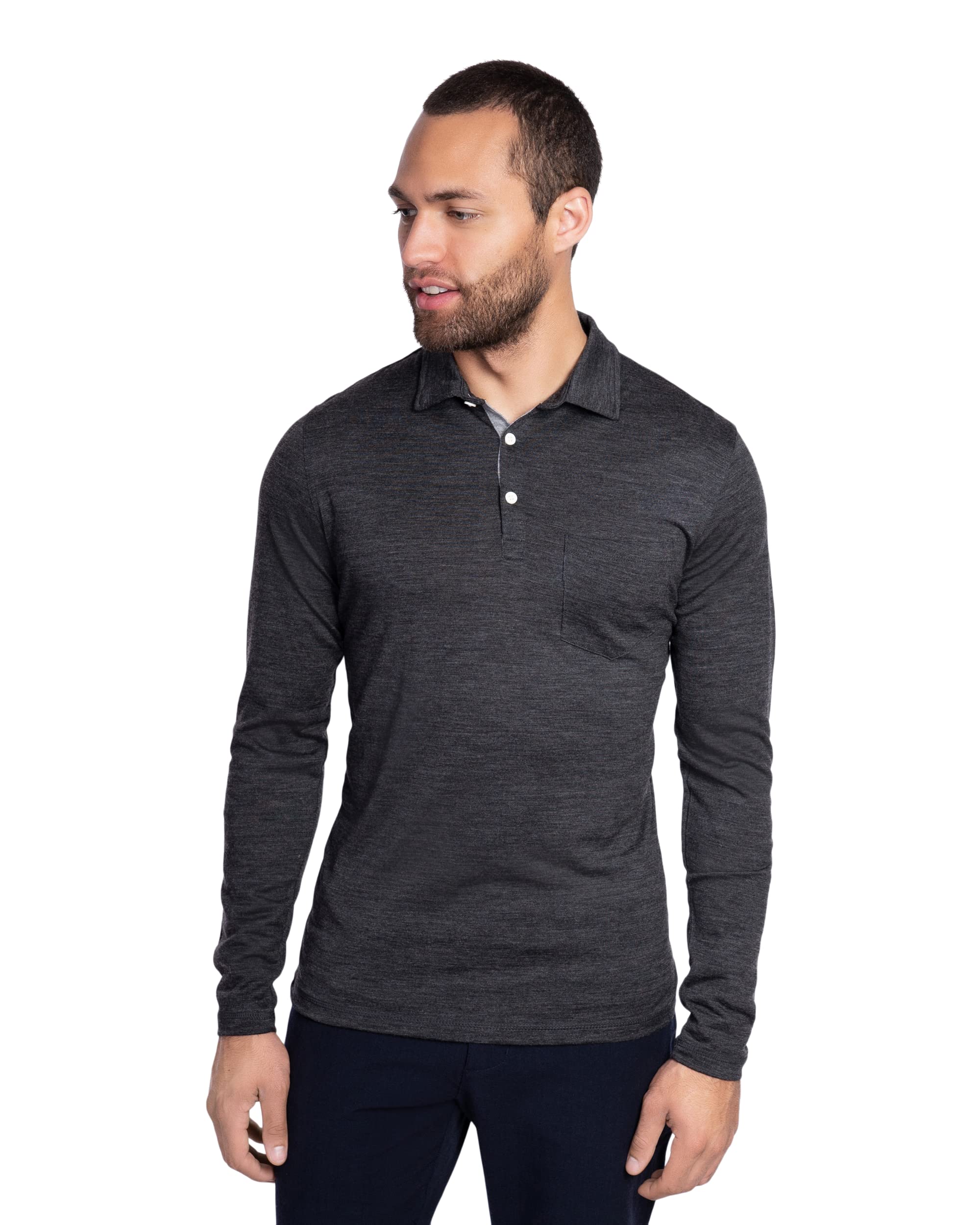 Men's Merino Wool Rugby Polo - Wicking Breathable Anti-Odor