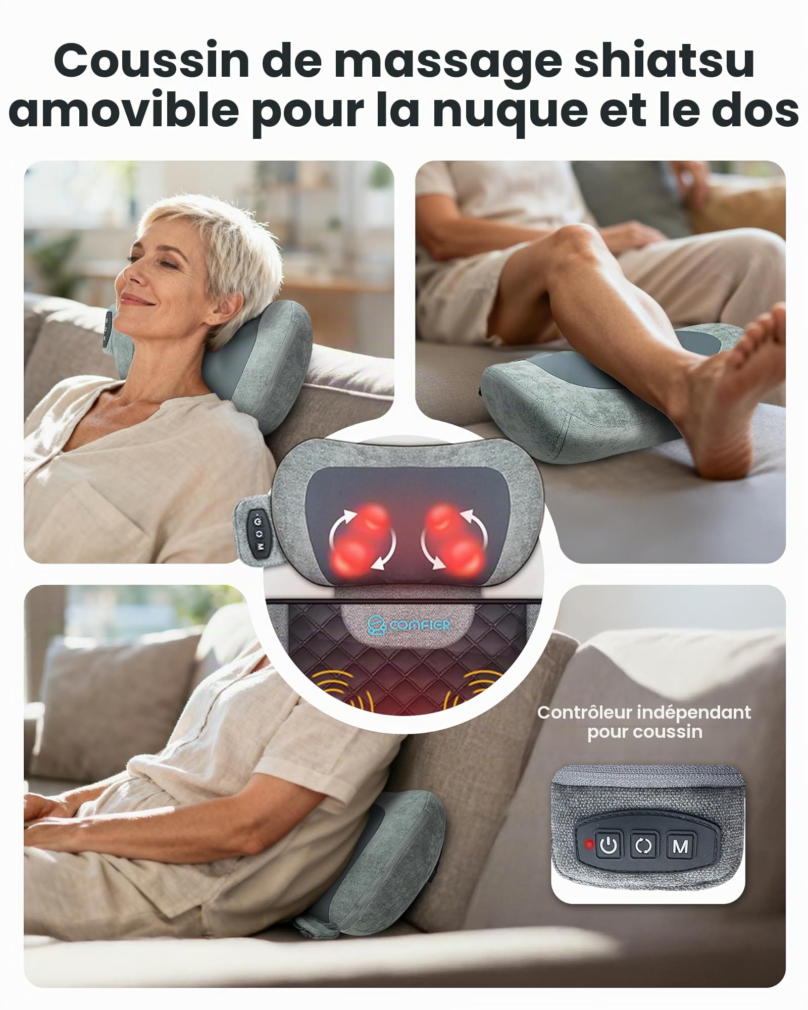COMFIER Tapis de massage chauffant, surmatelas de massage à 10 moteurs avec appareil de massage Shiatsu pour la nuque, pour le dos, les jambes et la nuque, 160 x 56 cm, cadeau pour maman et papa