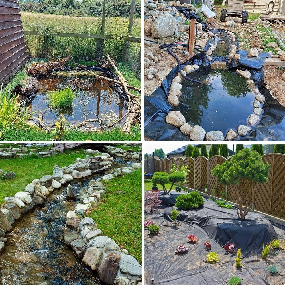 Rivestimento flessibile per laghetto resistente, 4 x 9 m, per giardini, piscine, fontane, ruscelli, membrana gommata per laghetto fai da te, costruzione a cascata, pellicola durevole per stagni di