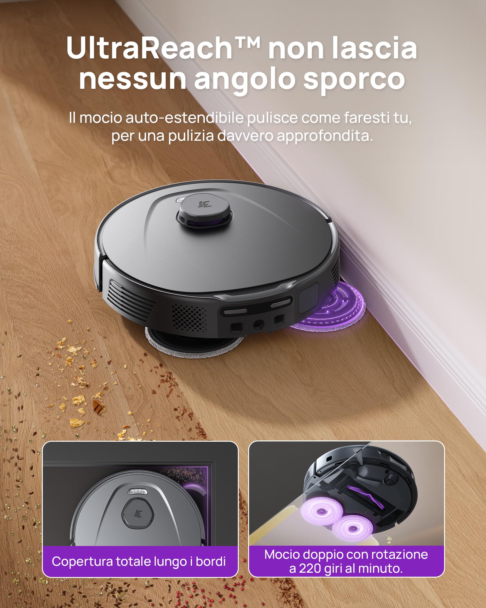 3i P10 Ultra Robot Aspirapolvere Lavapavimenti 18000 Pa Grigio,Panno Estensibile, Lavaggio&Asciugatura ad Acqua Calda, Auto-svuotamento, Auto-riempimento, Evitamento Ostacoli con IA