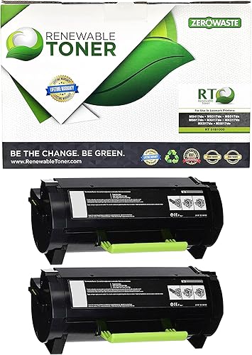 Renewable Toner Cartucho de tóner compatible de Lexmark 51B1000 MS MX Series MS317 MS417 MS517 MS617 MS617 (paquete de 2)