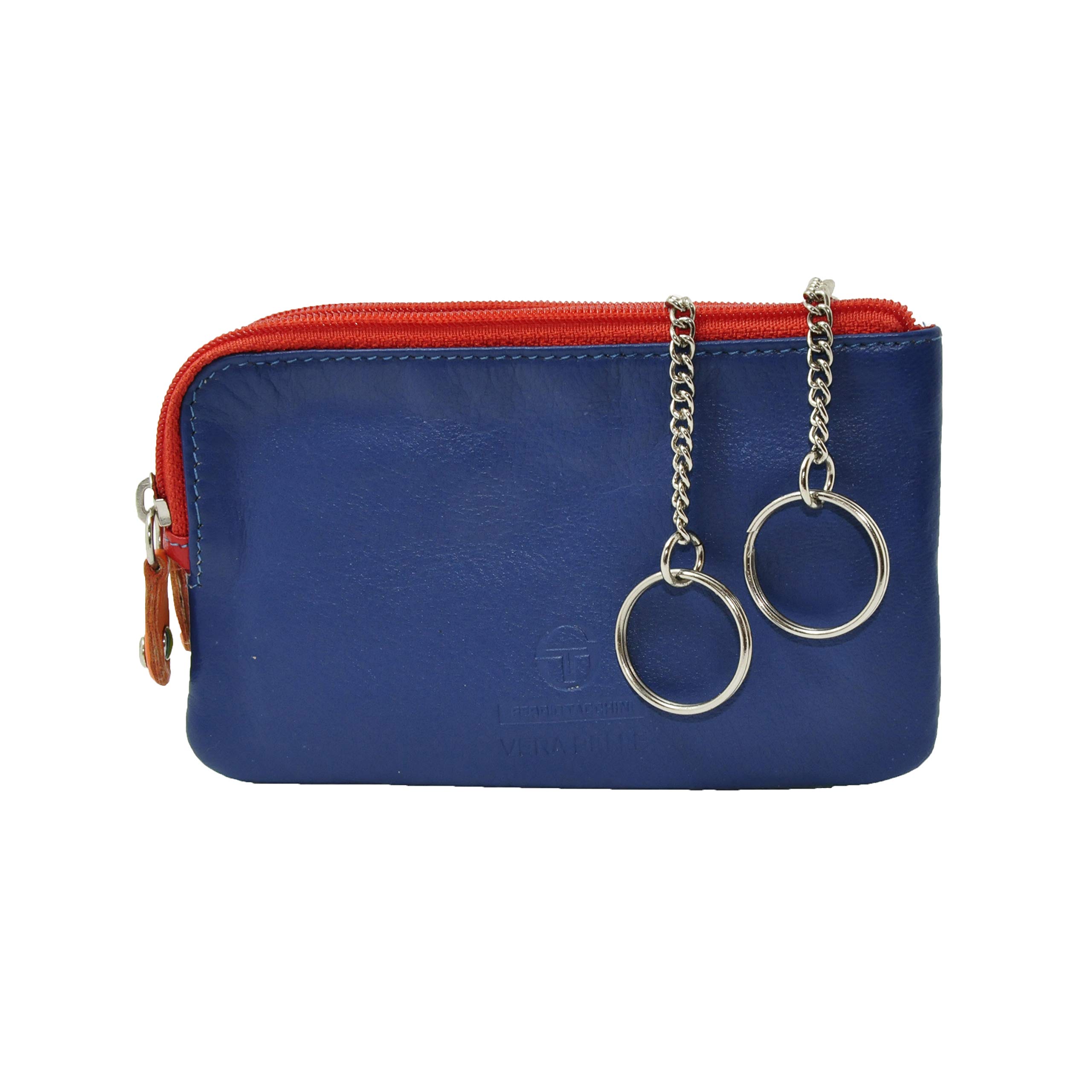 Sergio Tacchini Portachiavi Doppio in Vera Pelle Con Cerniera, Unisex (Rosso)
