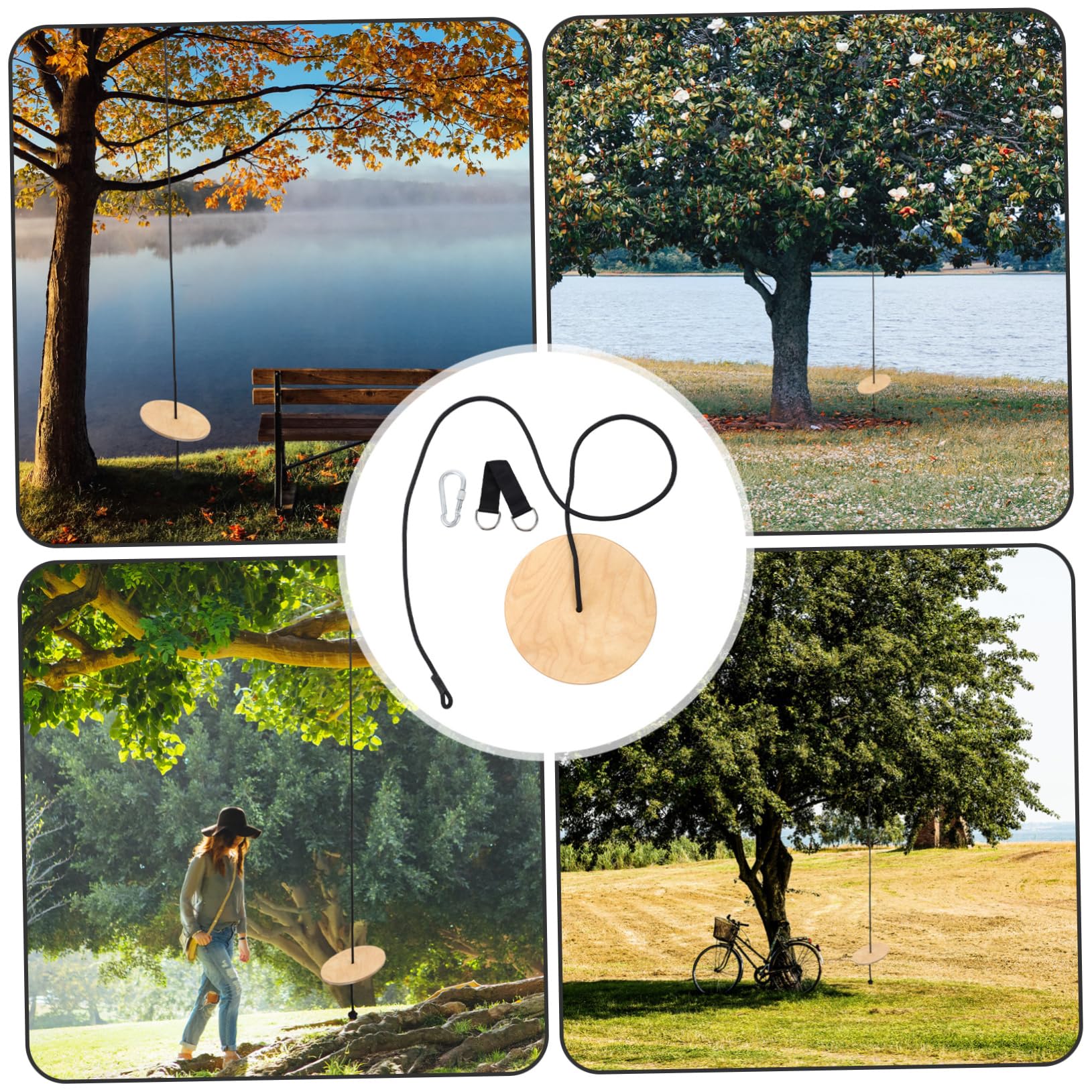 BESPORTBLE Wooden Disc Swing High Strength Load Bearing Hanging Swing with Rope for Outdoor Fun for Play and Recreation