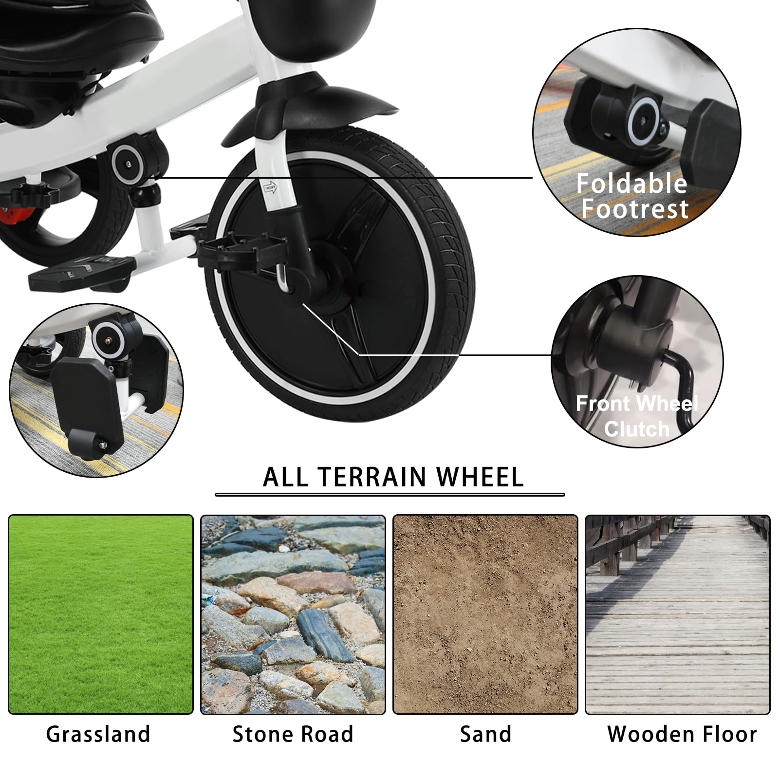 UBRAVOO Baby Dreirad, 6-in-1-Baby-Push-Bike-Lenk-Kinderwagen, lernendes Kleinkind-Fahrrad/abnehmbare Leitplanke, verstellbares Verdeck, Sicherheitsgurt, Stoßdämpfungsdesign