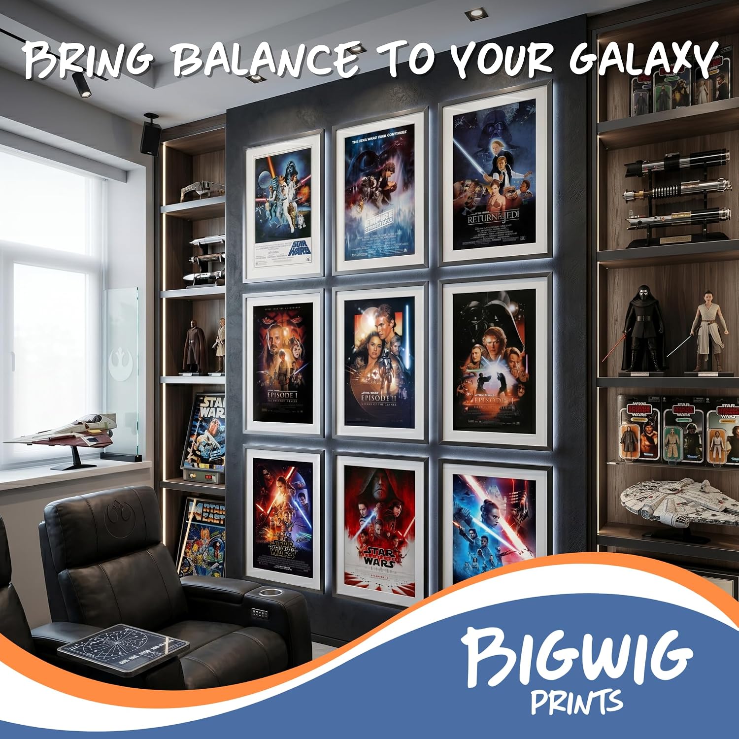 BigWig Prints Star Wars Posters, All 9 Films Every Hero Every Villain, Complete Saga Gallery-Ready Wall Art, Star Wars Gifts, Set of 9 Unframed (11x17)