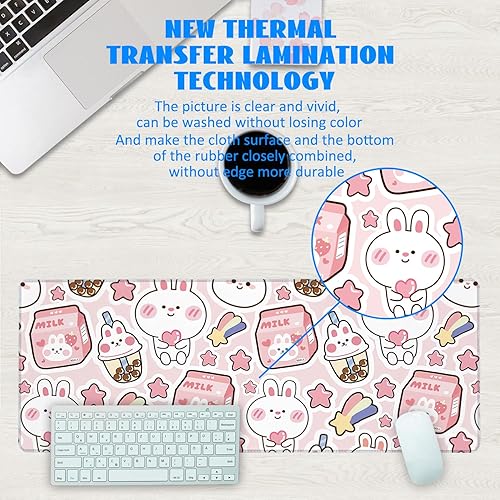 Miniatura 6 de Tapete de escritorio, tamaño grande, 31.5 x 11.8 pulgadas, con base antideslizante y borde cosido, tamaño grande, para teclado de computadora, mouse