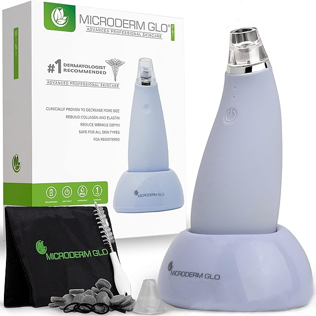 Microderm GLO MINI Facial Vacuum Pore Cleaner & Minimizer Tool with Microdermabrasion Add-On Option - #1 Advanced Suctioner Machine for Face and Nose - Promotes Clean Bright Youthful Glowing Skin