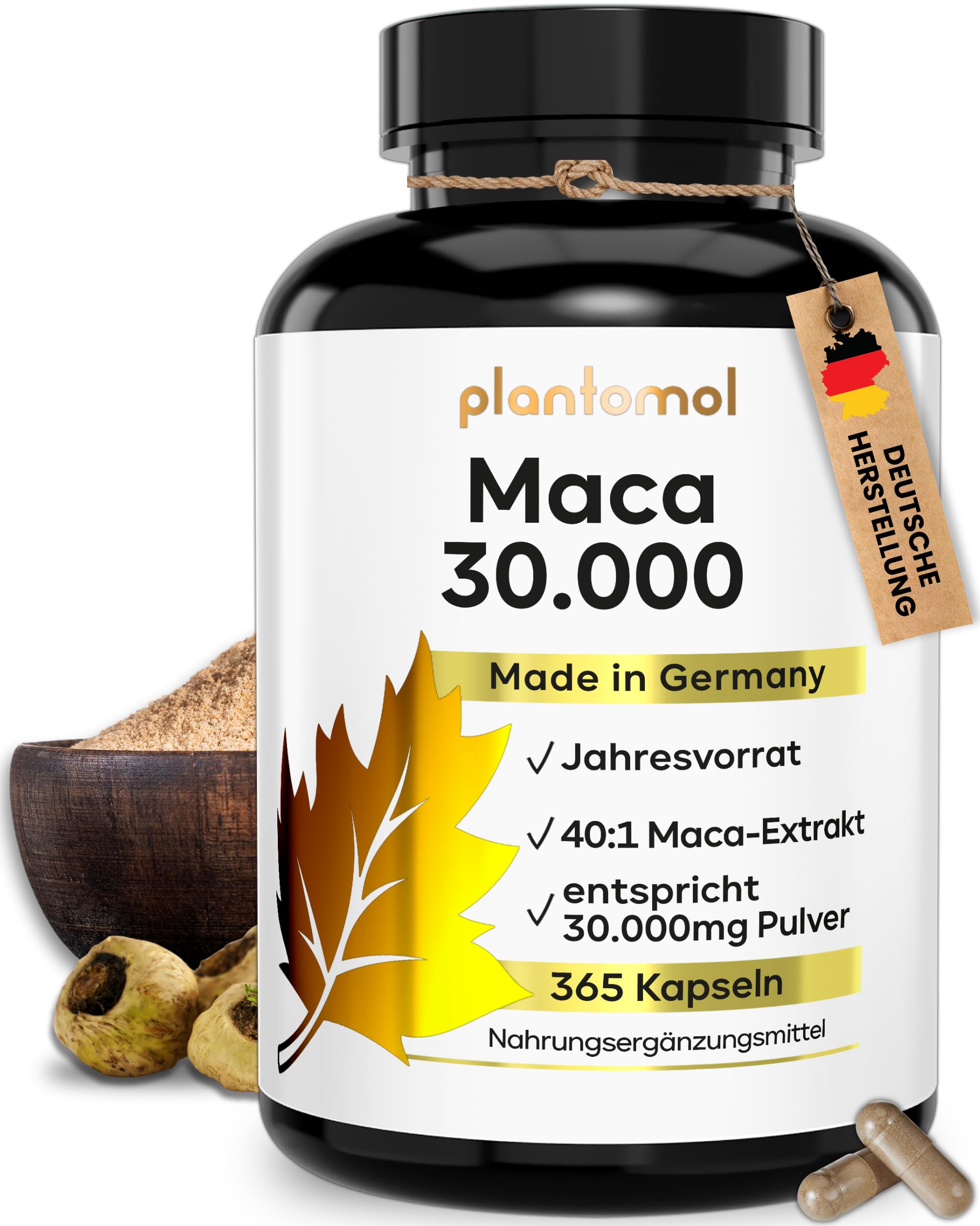 30.000mg pro Kapsel - 365 Maca Kapseln hochdosiert - 750mg Maca-Extrakt 40:1 = 30.000mg Maca-Pulver - 1 Kapsel/Tag - Jahresvorrat