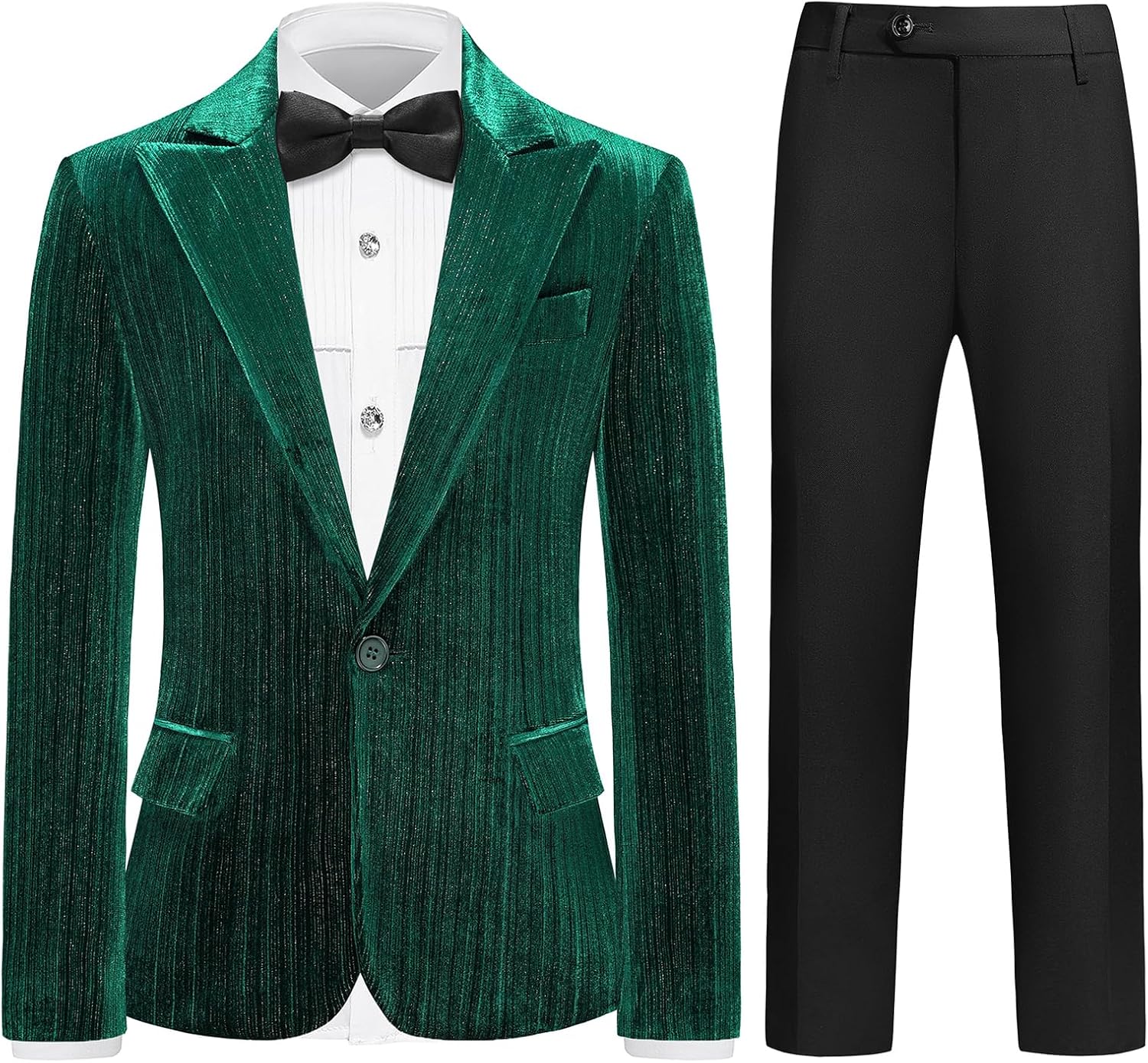 Lamgool Boys Velvet Suit Set Slim Fit Tuxedo Kids Formal Outfit 4 Piece with Blazer Jacket Shirt Pant Bow Tie for Wedding
