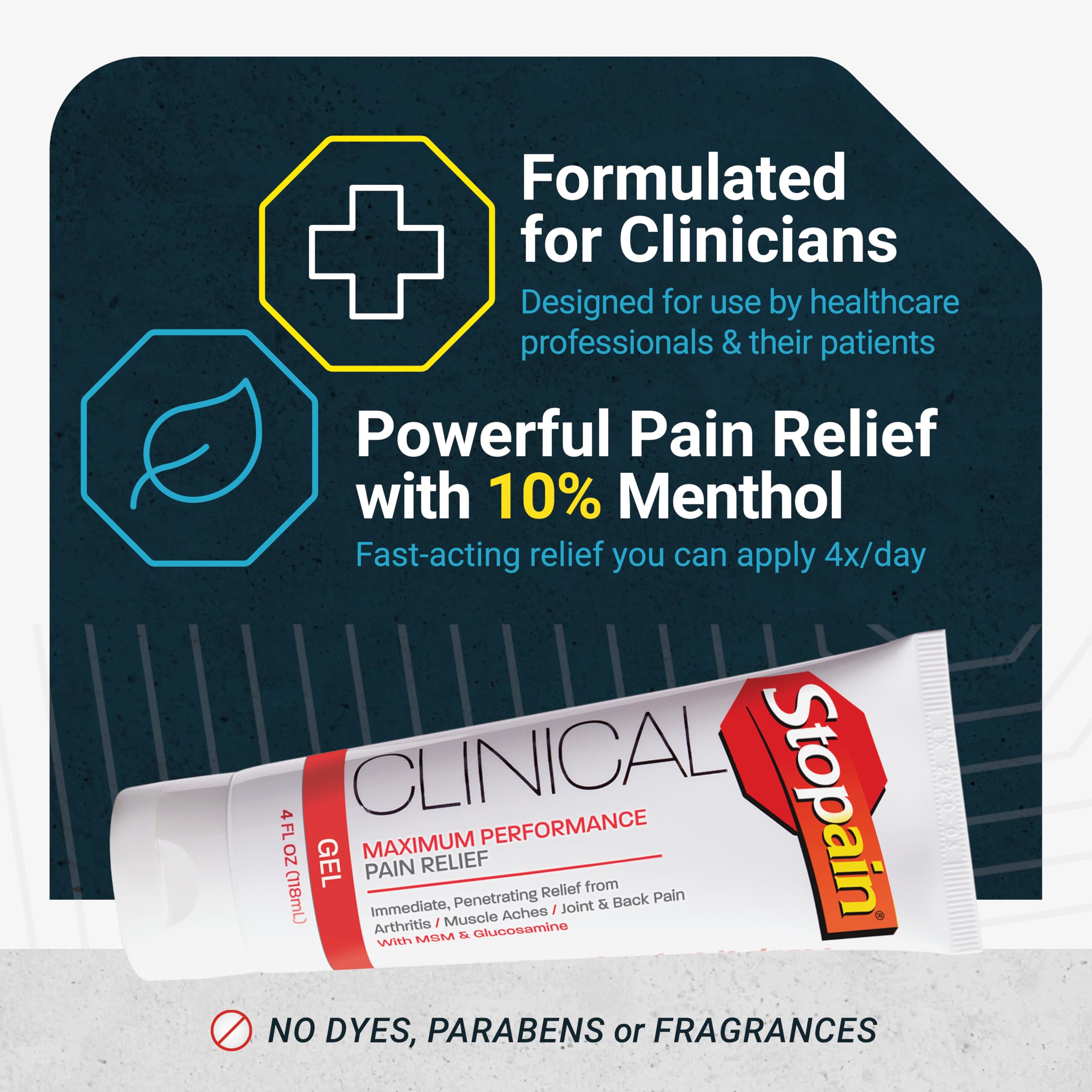 Stopain Clinical 10% Menthol Pain Relief Gel (4 oz Tube), Professional Strength Topical Analgesic for Back, Knee, Joint and Arthritis Pain Relief, Made in USA — Amazon image 3