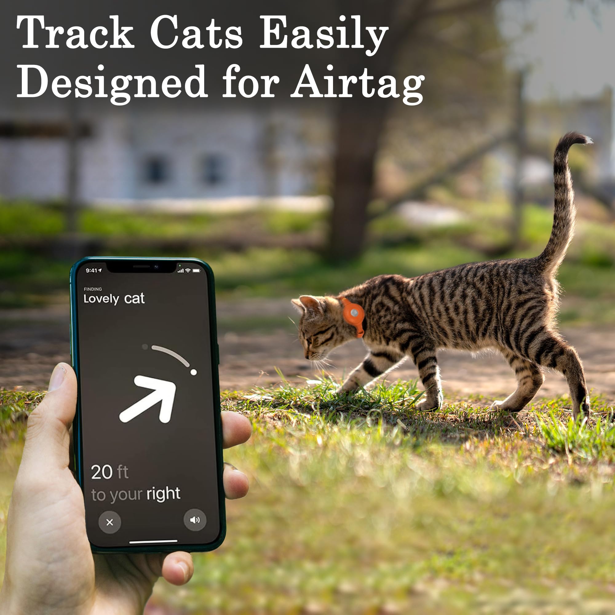 OOPSDOGGY Cat Collar with Bell for AirTag, Non Breakaway Leather Kitten Collar with Apple Air Tag Holder - Image 2