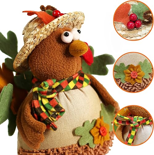 Miniatura 3 de Ogrmar Paquete de 2 muñecas de pavo de peluche de 15 pulgadas, decoración de mesa de Acción de Gracias, exquisita muñeca de felpa de pavo hecha a