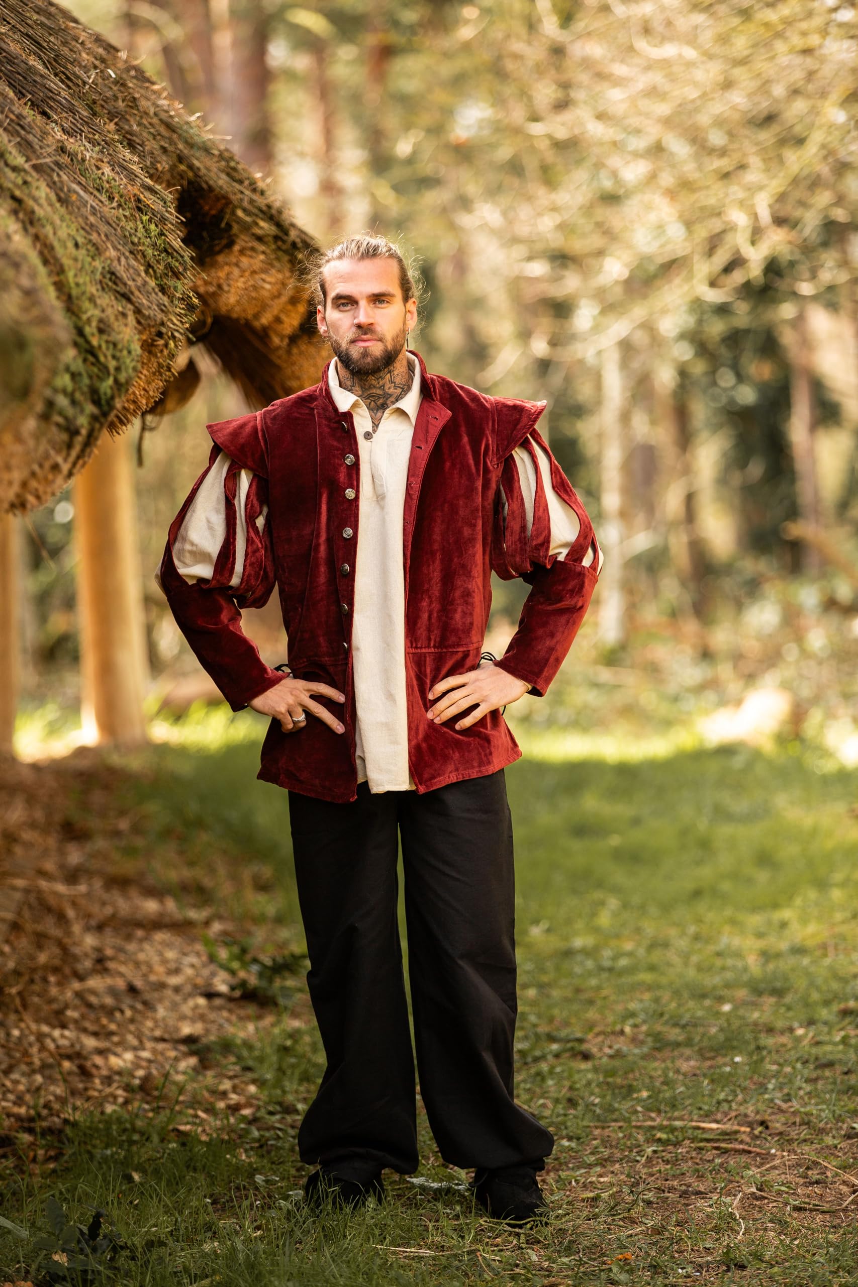 Leonardo Carbone® Veste Brandolf pour homme - Design unique - Parfaite pour les jeux de rôle et les fêtes costumées - Moyen-Âge - Viking - Costume - Vestes pour homme - Coton