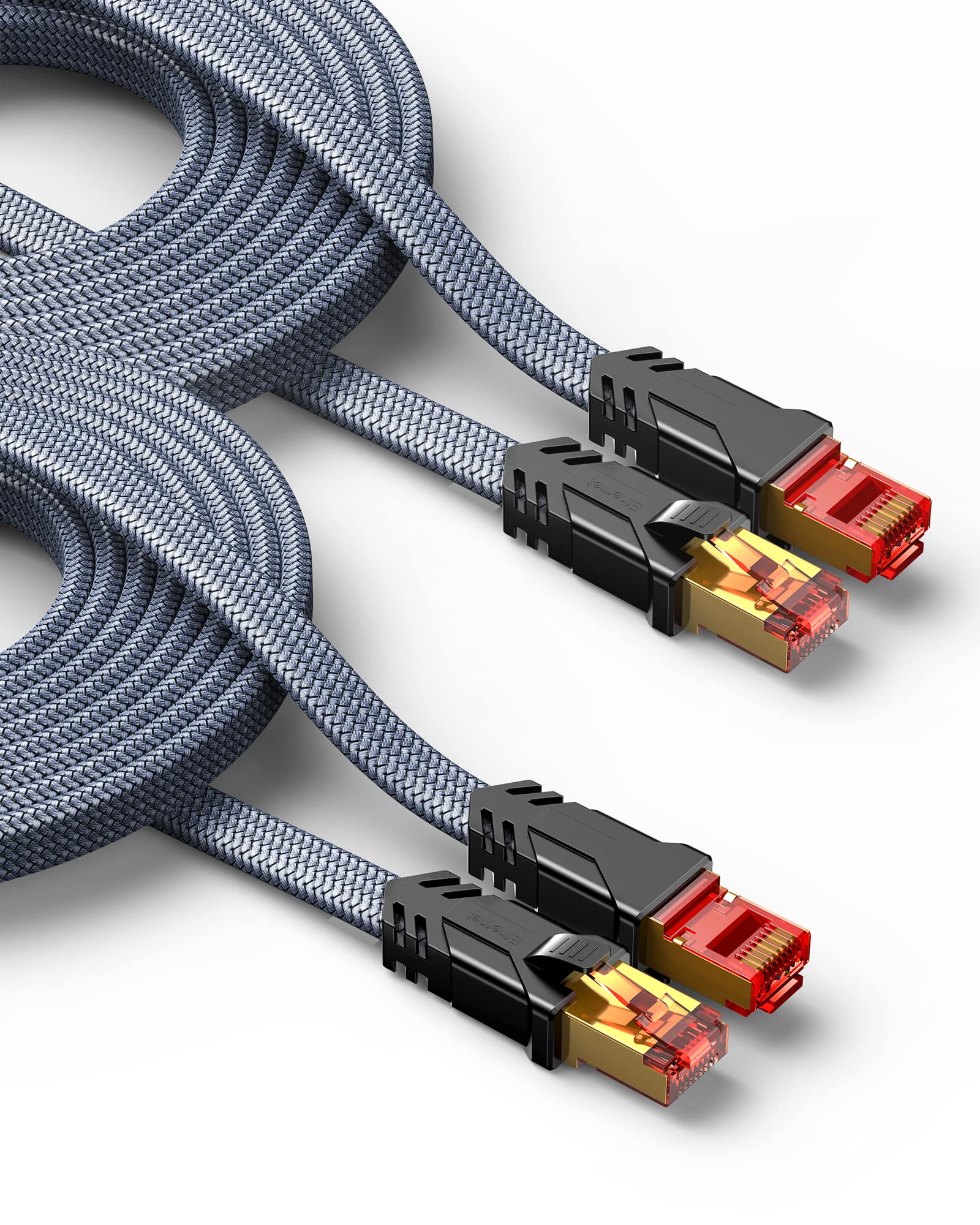 SNOWKIDS 2 Stück Cat 8 LAN Kabel 3m, 40Gbps Netzwerkkabel Hochgeschwindigkeits 2000MHz S/FTP Ethernet Kabel POE Gigabit RJ45 Nylon geflochtener Vergoldeter für PS5 Router Modem TV Switch Laptop