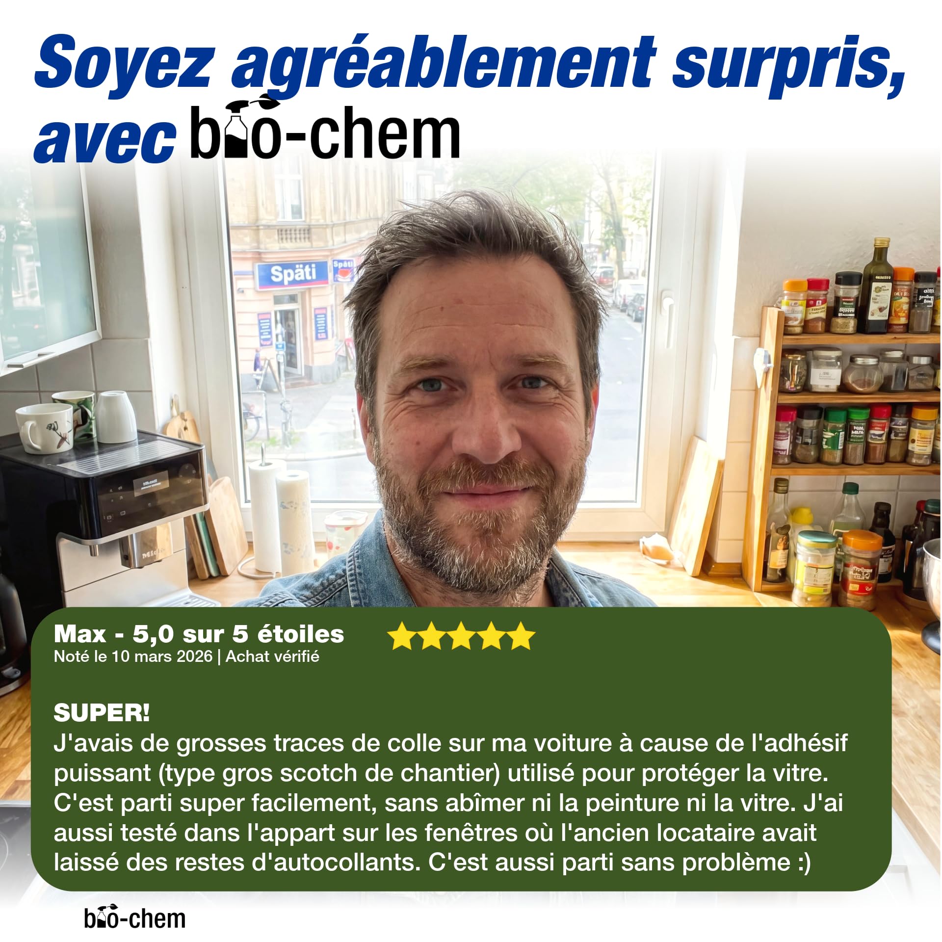 bio-chem - Dissolvant colle et adhesif 500ml - Alternative à l'acetone - Produit enlever colle autocollant - Décape résidus étiquettes, glue extra forte, uhu, loisir creatif - Grattoir inclus