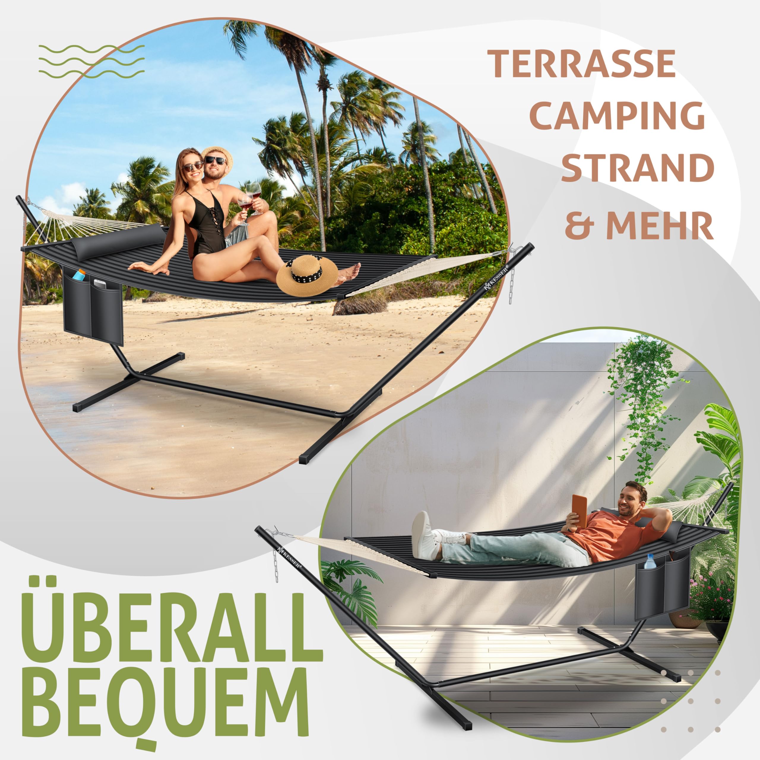 KESSER® Hängematte Hill mit Gestell Kissen Doppelhängematte für 2 Personen-Stabiler Rahmen 200kg Belastbarkeit Indoor & Outdoor XXL Hängesessel Doppel Mehrpersonen Garten Balkon Terrasse, Anthrazit