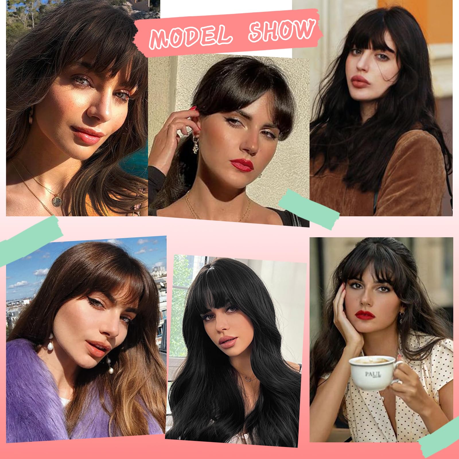 Flequillo con clip, extensiones de cabello humano 100 % real, flequillo francés falso, fleco francés con sienes, cortina plana frontal ordenada, extensiones gruesas para mujeres y niños, uso 6