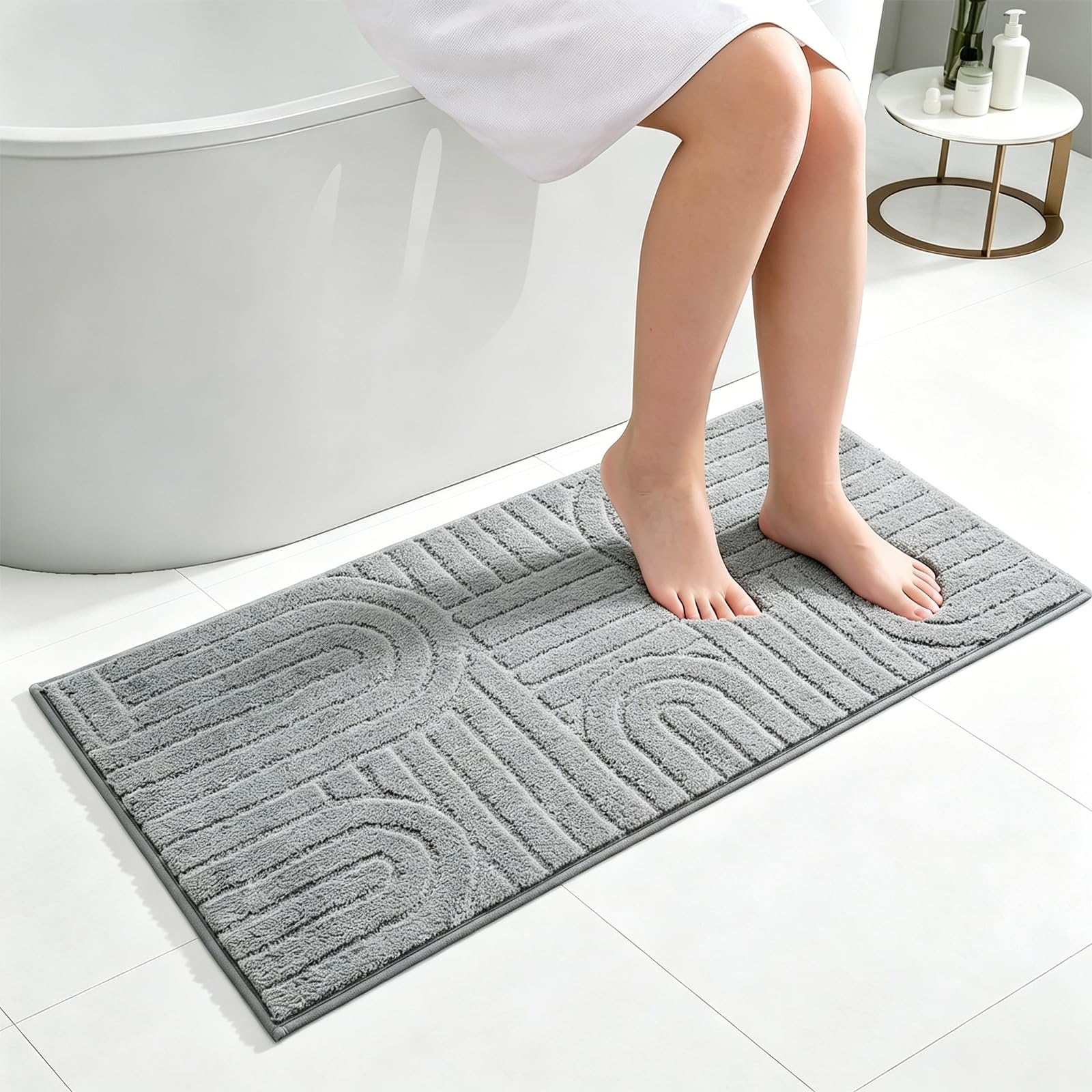 Homcomodar Bath Mat 60x120cm Non Slip Bathroom Mat Microfiber Super Absorbent Bath mats for Bathroom?Machine-Washable Shower Mats for Shower Floor,Bathroom Decor(Grey)