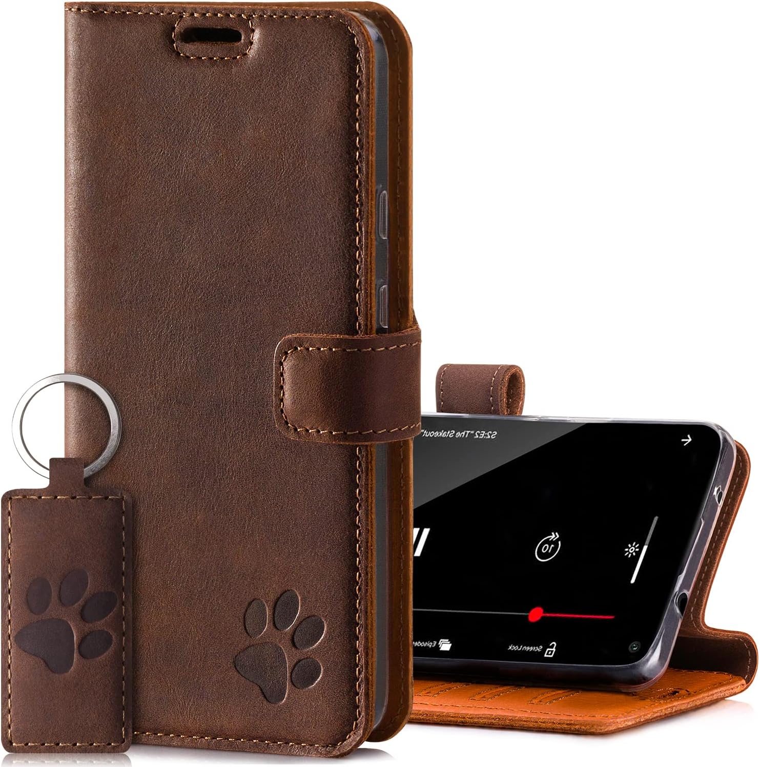 SURAZOSamsung S21 Ultra Case Wallet Leather Genuine RFID 3 Card Slots & Cash Pocket - Secure Magnetic Closure Plus Stand Function Flip Folio Cover - Screen Protector