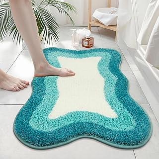 HAOCOO Luxury Microfiber Bathroom Rug, 20x31 inch Soft Non Slip Aqua Blu...