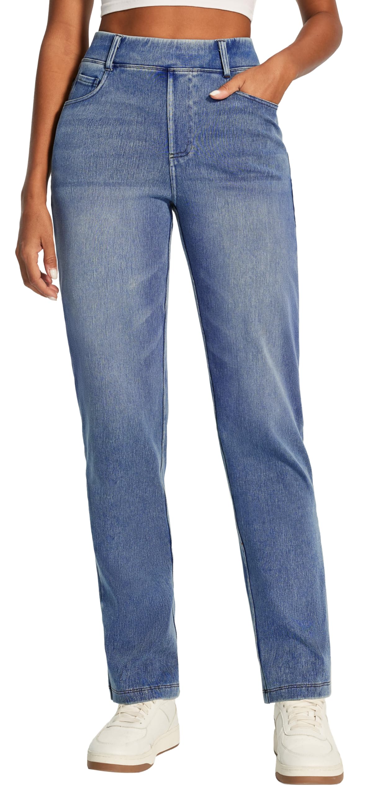 Photo 1 of IUGA Straight Leg Jeans for Women Stretchy Pull On Sweatpant Jeans Women High Waisted Bootcut Jean Trendy Denim Pants Size Unknown