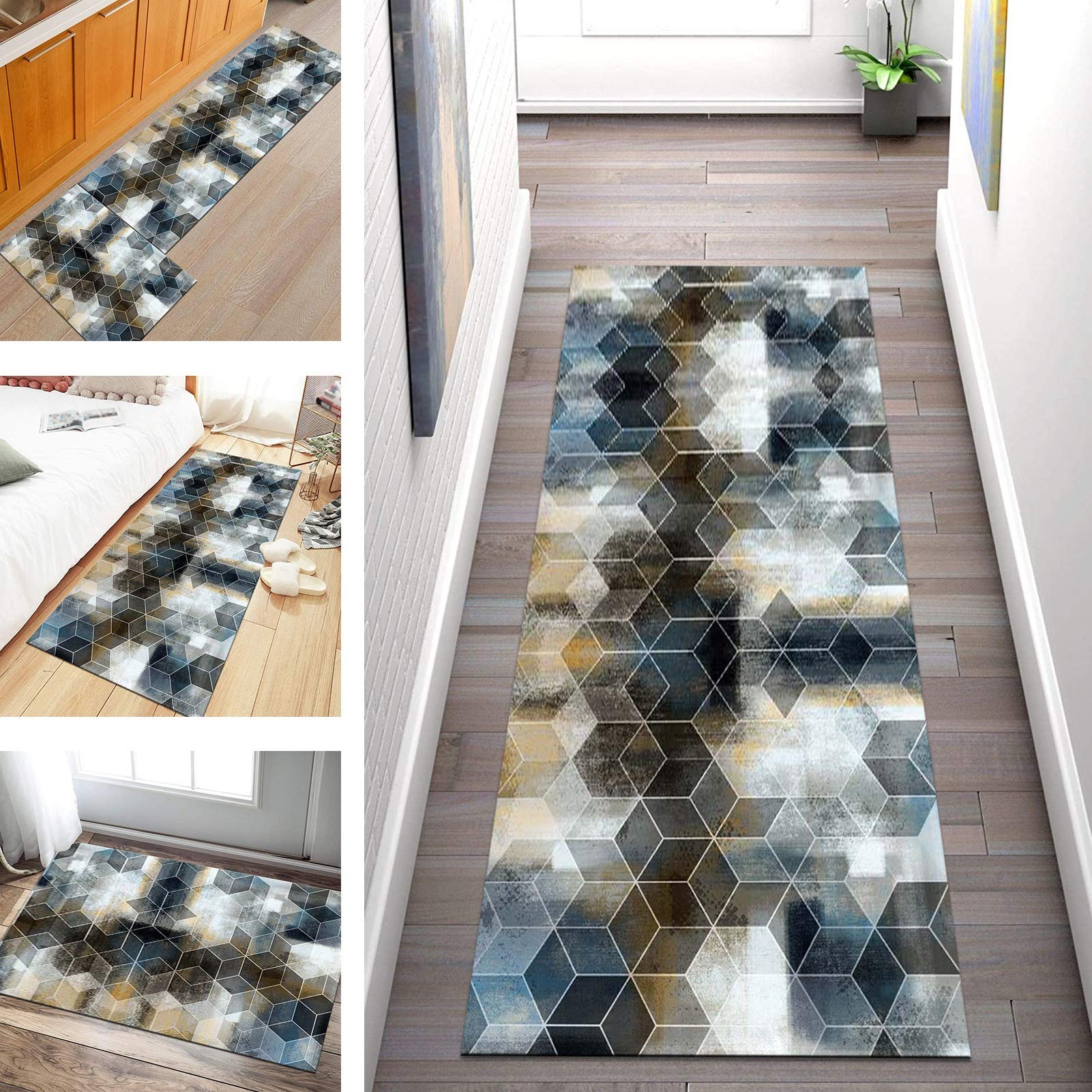 Gang Tapijt Lopers Modern Antislip Geometrische tapijtloper voor Keuken Hal Thuis Slaapkamer Kantoor Breedte 60cm/ 70cm/ 80cm/ 90cm/ 100cm (Color : A, Size : 90x550cm
