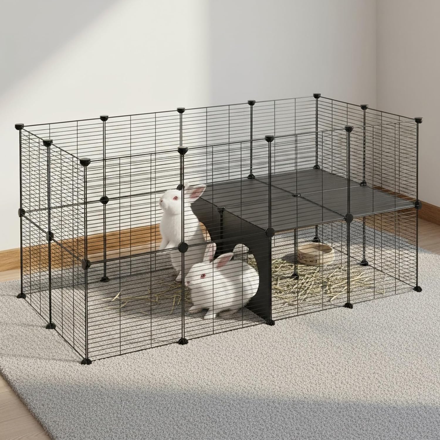 Metal Rabbit Cage Small Animal Playpen 57.09x29.53x29.53in, Sturdy Iron Pet Playpen Fence for Bunny, Guinea Pigs, Hedgehogs, Chickens, Indoor Outdoor Portable Small Animal Enclosure