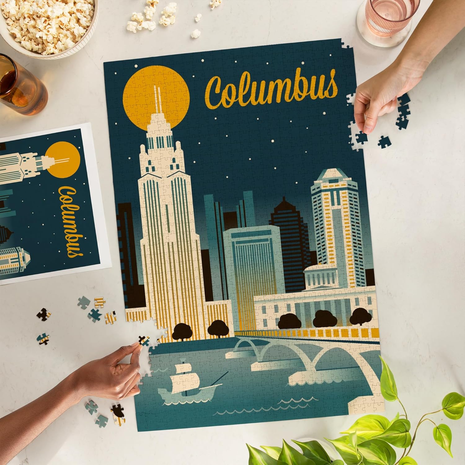 Columbus, Ohio, Retro Skyline Series (1000 Piece Puzzle, Challenging Jigsaw Puzzle for Adults, Made in USA)