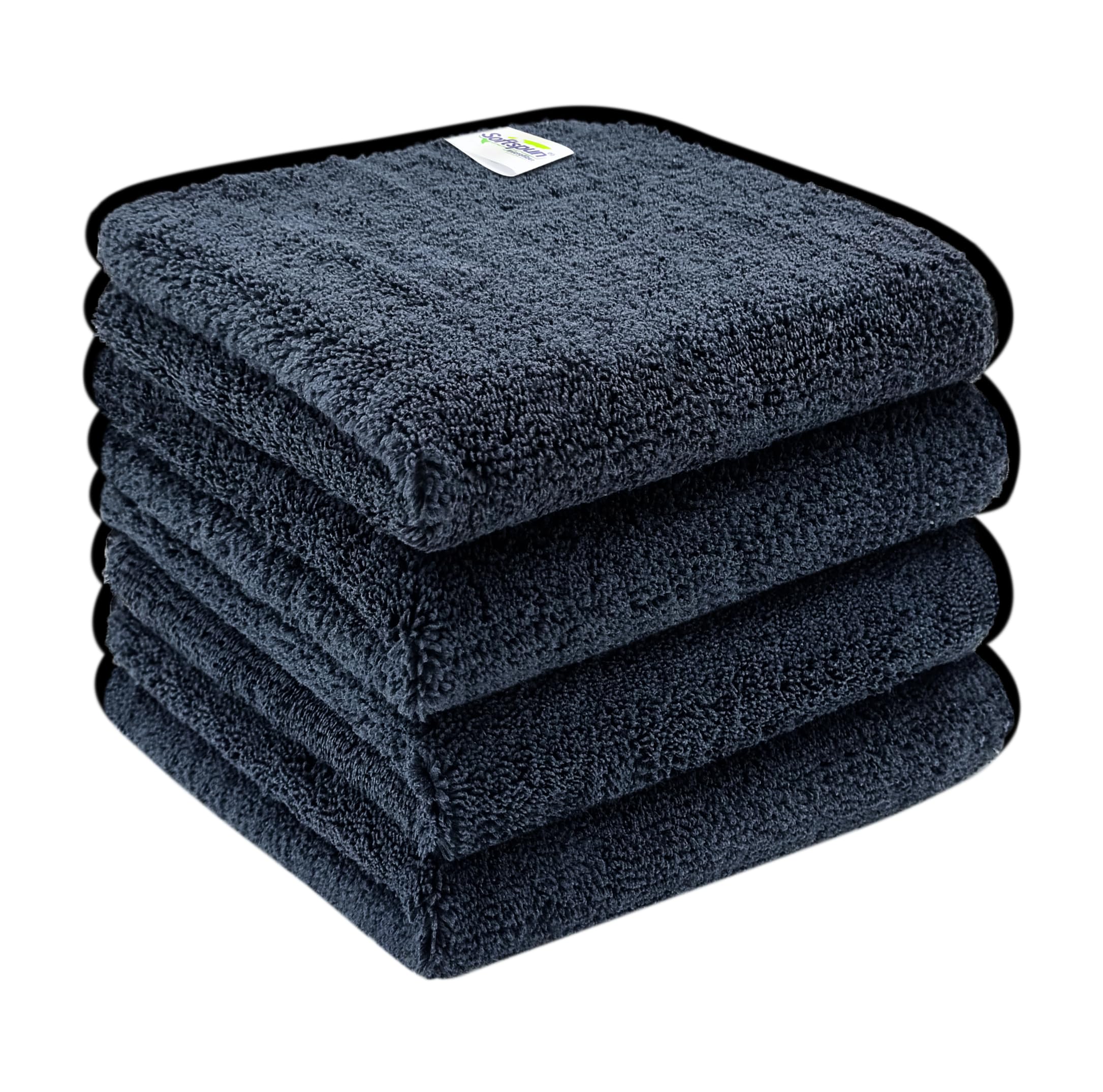SOFTSPUN Microfiber High, Loop Silk Banded Edges,Car Cleaning Cloths, 40x40cms 4pcs (Black) Towel Set 380 GSM Highly Absorbent, Multi-Purpose Cleaning Cloth-image-26