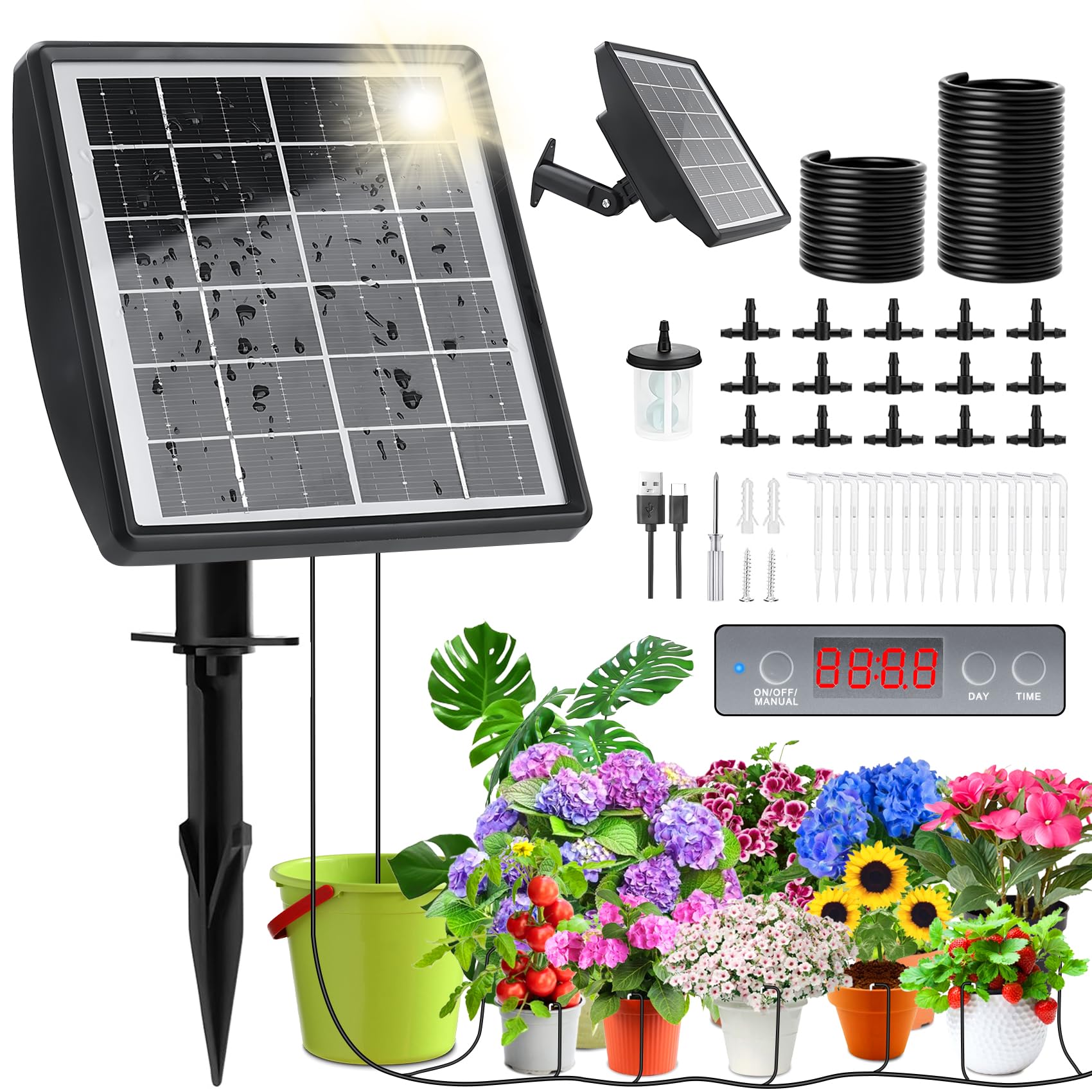 Arrosage Goutte à Goutte Arrosage Automatique Pour Jardin Système D' Solaire - Programmateur 9 Modes | 10M Tuyau | Pour Jardin Et Balcon économie Eau énergie Kit Arrosage Automatique Pour Jardin - 5