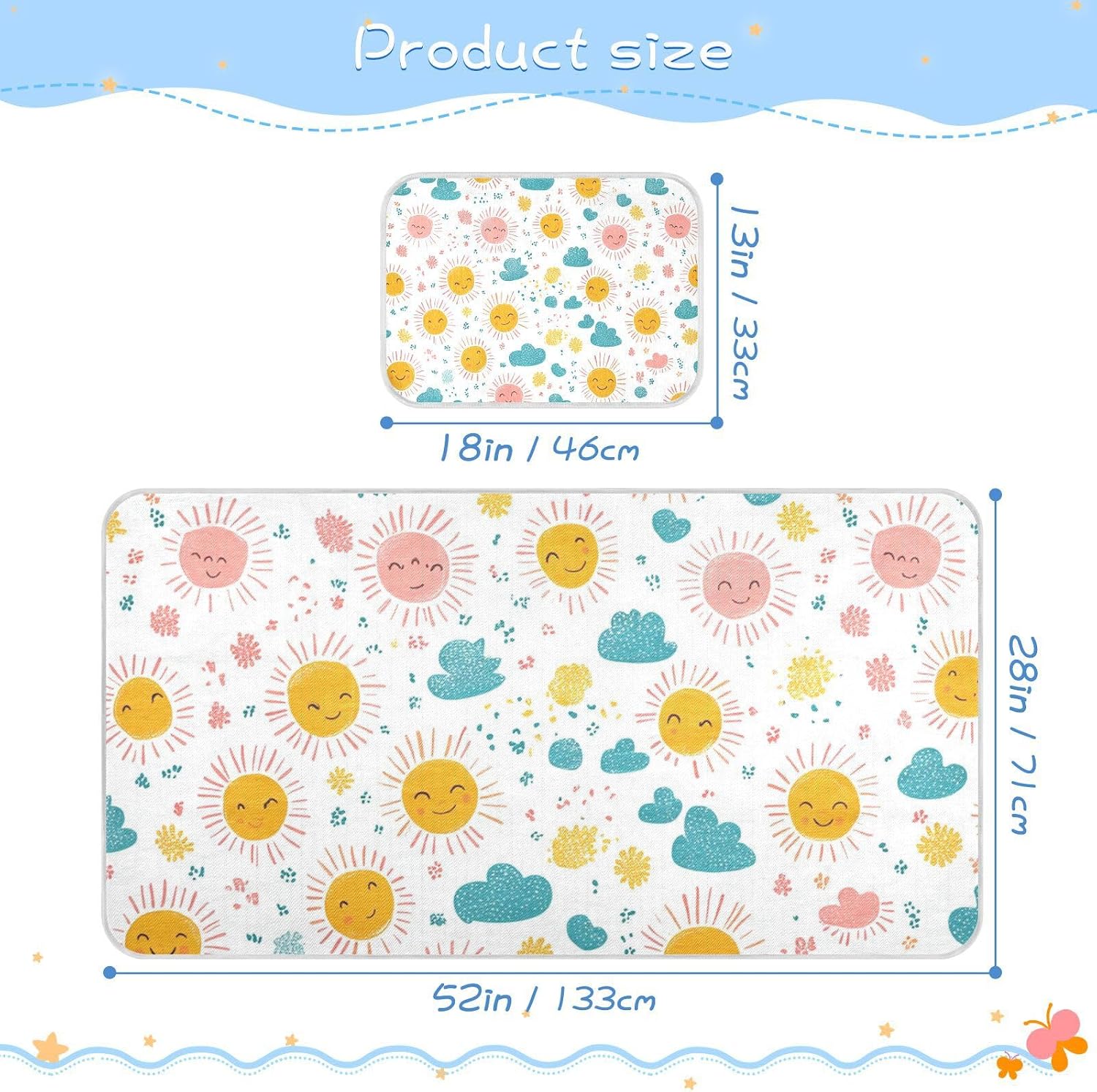 Cartoon Cute Yellow Sun Cooling Baby Mattress Cover 28" x 52" Ultra Soft Mattress Protector pad for Baby&Toddler