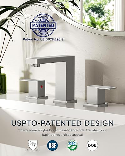 Miniatura 2 de FORIOUS Grifos de baño de níquel cepillado de 3 agujeros, acero inoxidable 2 manijas cuadradas de 8 pulgadas, grifo de fregadero de baño