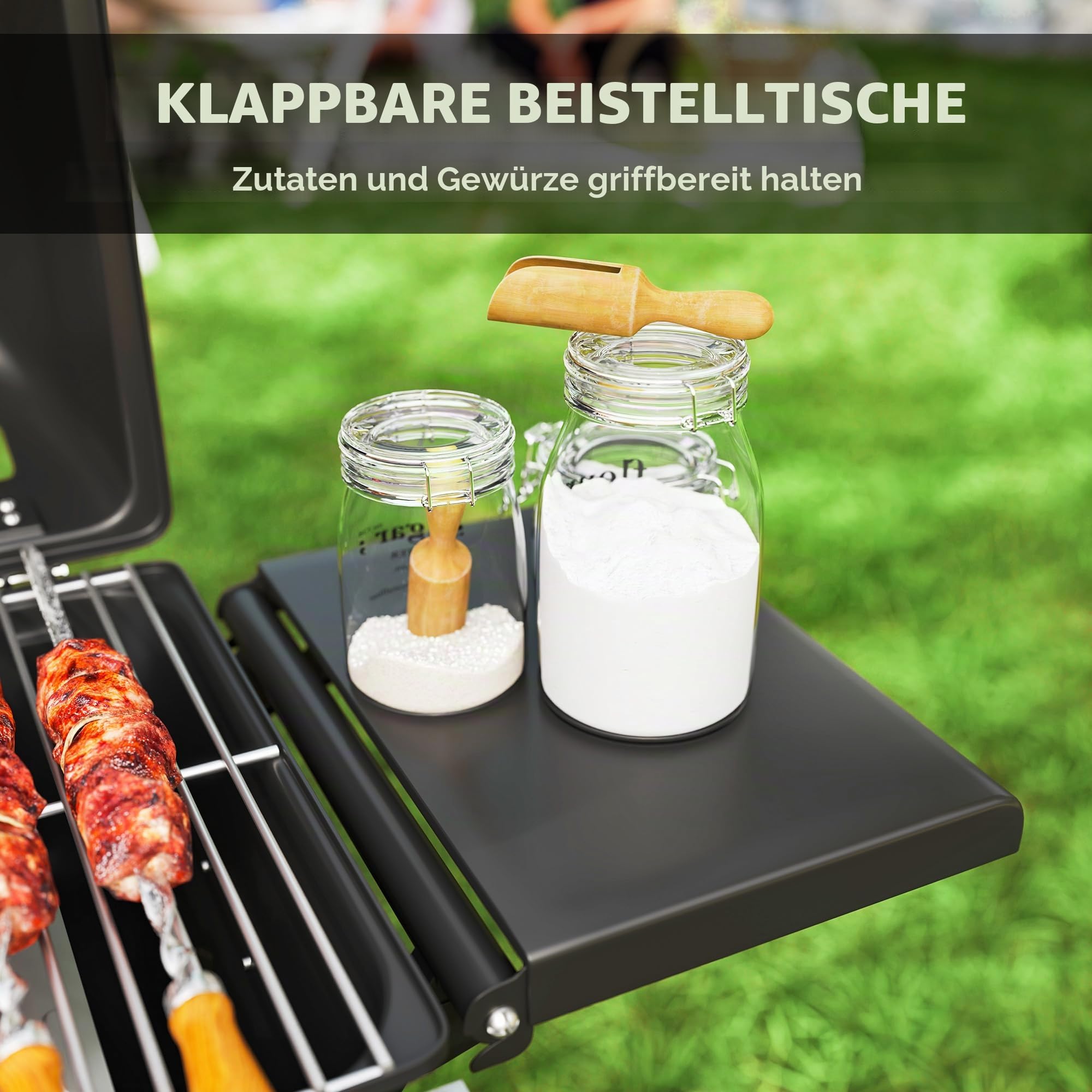 Outsunny Tragbarer Gasgrill, klappbar, 2 Brenner 5,6 kW, Camping-Gasgrill mit Grillrost, Seitenablagen, Deckel, Thermometer und Rädern, für Camping, Garten und Balkon, Schwarz