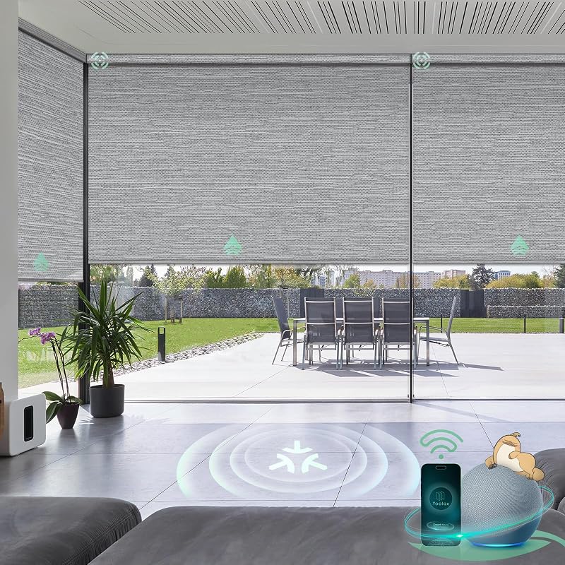 Yoolax Smart Blinds, Works with Matter, Alexa, Apple Home, Google Assistant | Motorized Blinds with Remote, 100% Blackout Automatic Roller Shades for Windows, Works with Matter over Thread, Custom Size