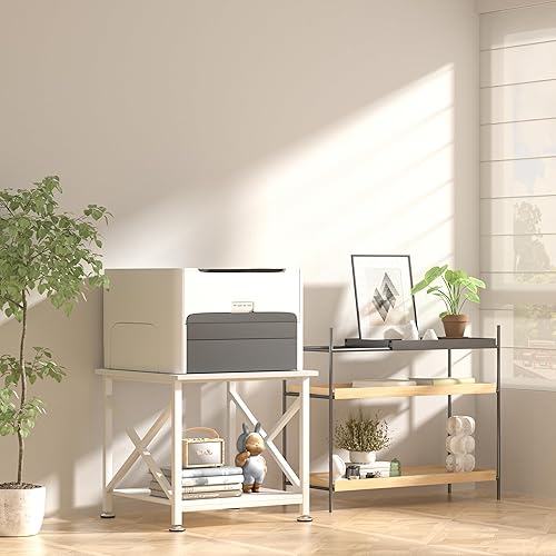 Miniatura 3 de Soporte para impresora, 23.6 x 23.6 pulgadas, soporte de impresora grande con estante de almacenamiento, mesa de impresora de 2 niveles para oficina