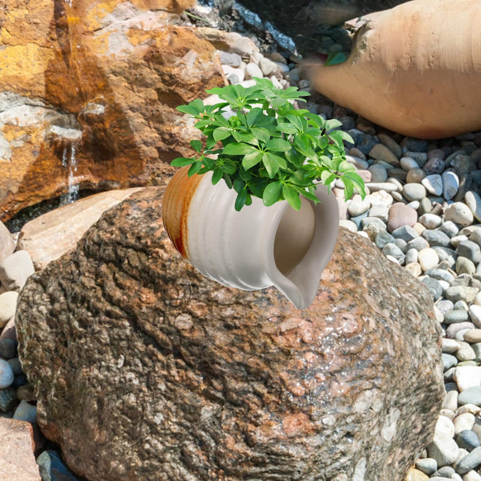 Kreative Keramikbrunnen Figur Für Gartenbrunnen Dekorativer Spritz-Effekt Für Teich Und Balkon Robuste Gartenornament Mit Vintage Farbtönen Für Innen Und Außenbereiche Kompakt