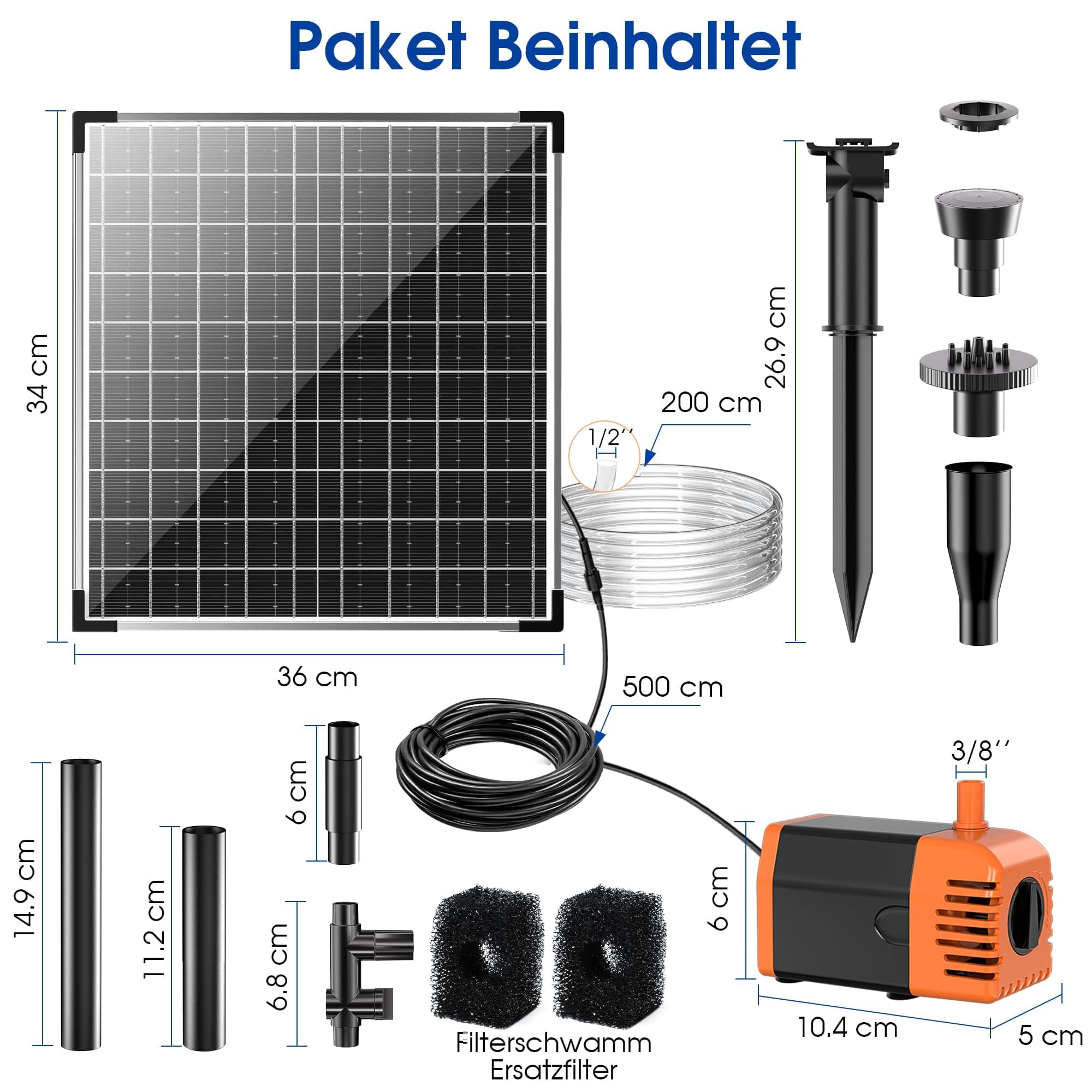 Biling 25W Solarbrunnen für Draussen mit 4 Düsen | 1200L/H Durchfluss, Für Gartenteiche 5-12㎡, Durchflussregelung, Leise Teichpumpe, Für Fischteiche Wasserfälle Pool Belüftung