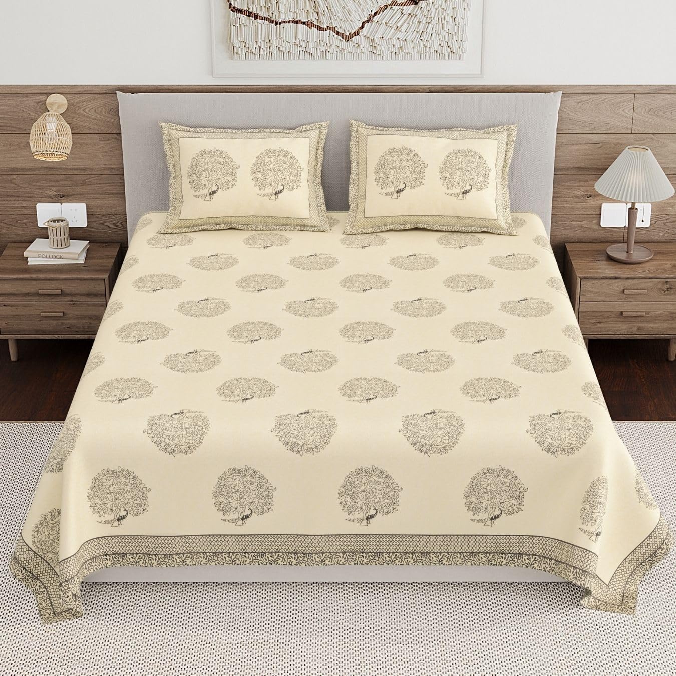 Living Roots Pure Cotton Bedsheets - Grey Paisley -30