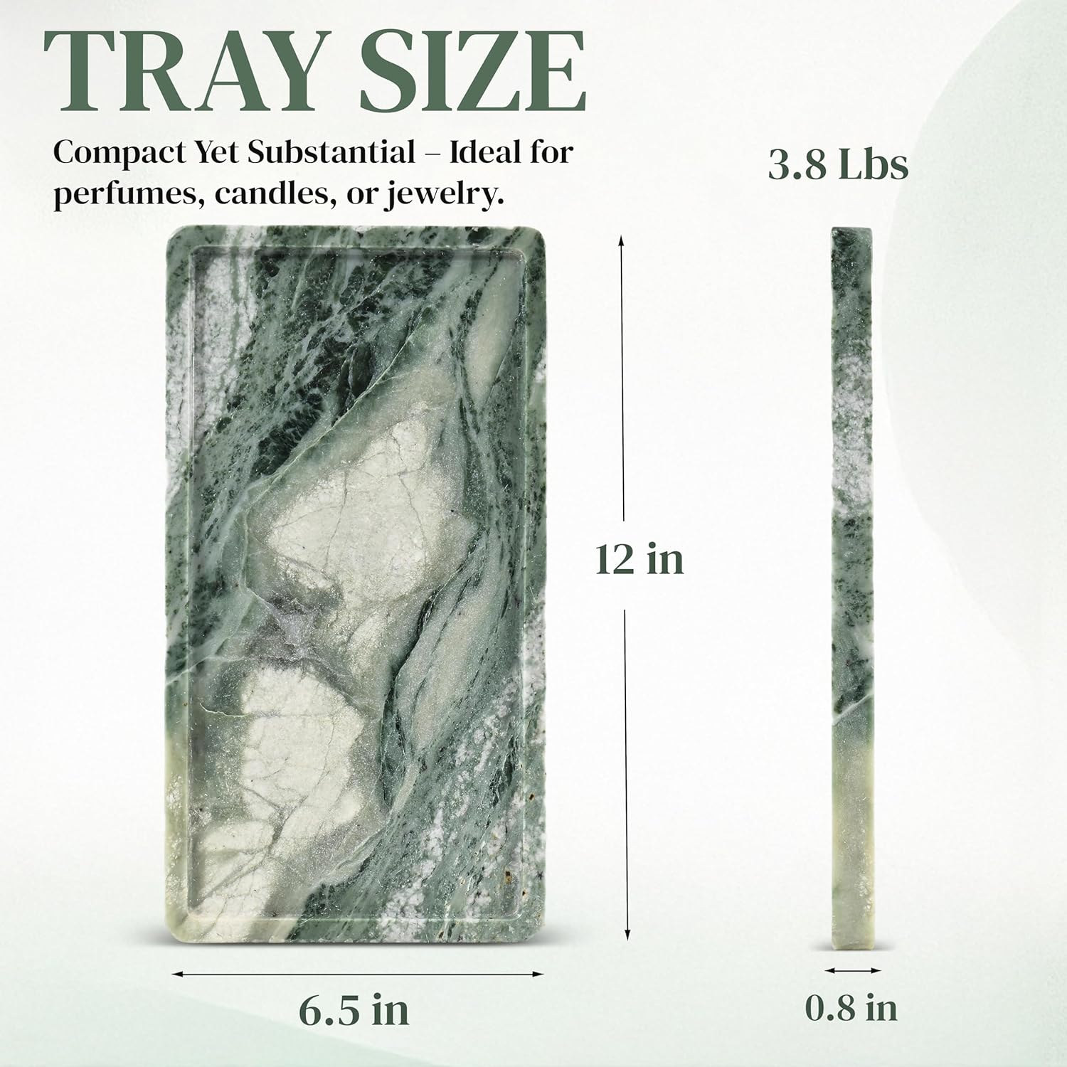 Green Marble Tray – 12" x 6.5" Decorative Vanity Tray for Bathroom, Countertop, Jewelry, Candles, Kitchen | Natural Stone Organizer for Makeup, Perfume, Skincare & Home Décor - Image 2