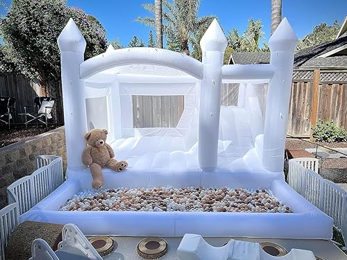 Miniatura 10 de Casa de rebote blanca, castillo de rebote iLink-outer para niños pequeños con pozo de bolas y soplador UL deslizante, fácil de instalar y quitar