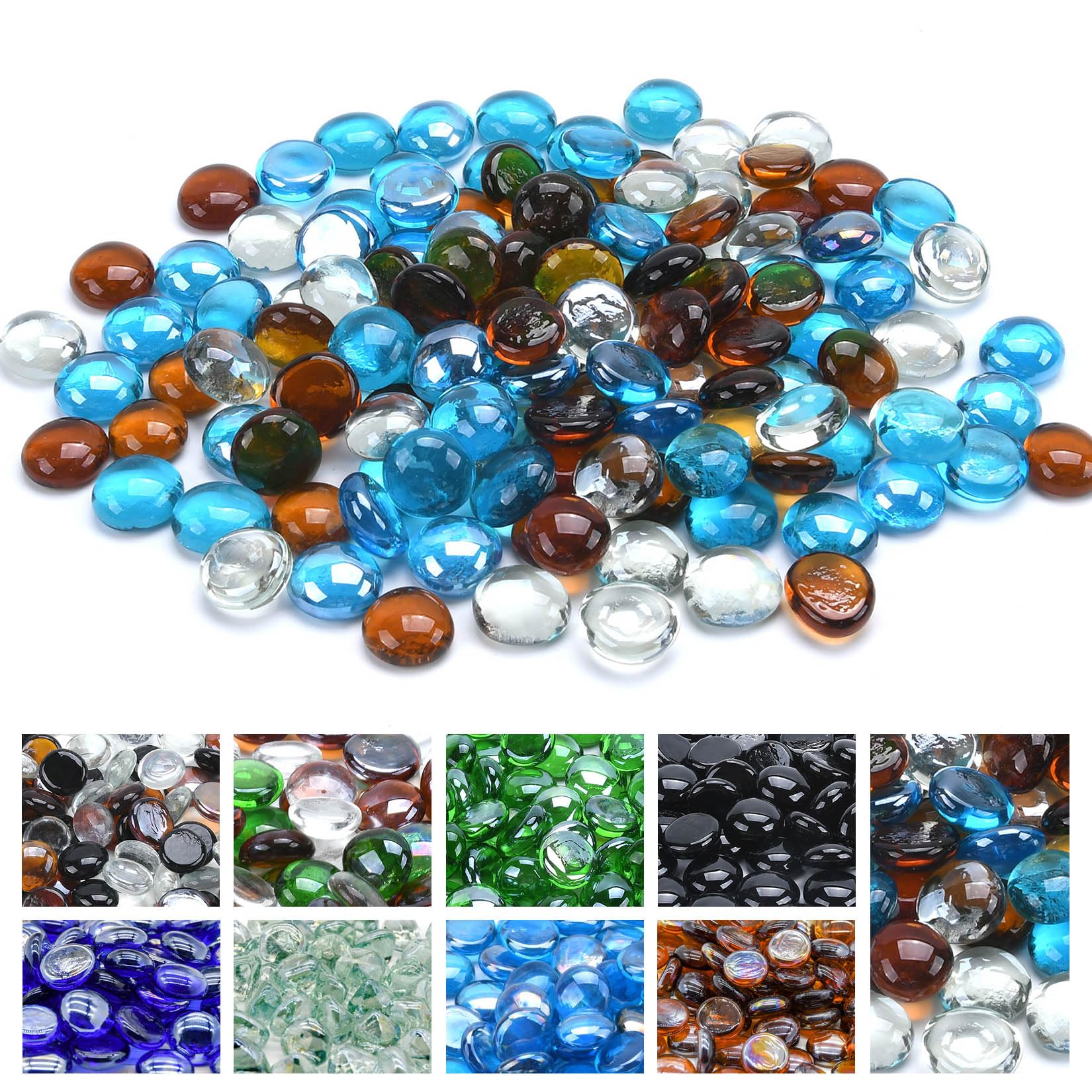 GasSafGasSaf Blended Fire Glass Beads for Outdoor Fire Pit, Fireplace, Replaces Existing Gas Logs & Lava Rocks, 3/4 Inch Glass(20 Pound)(Caribbean Blue, Amber, Crystal Clear Luster)