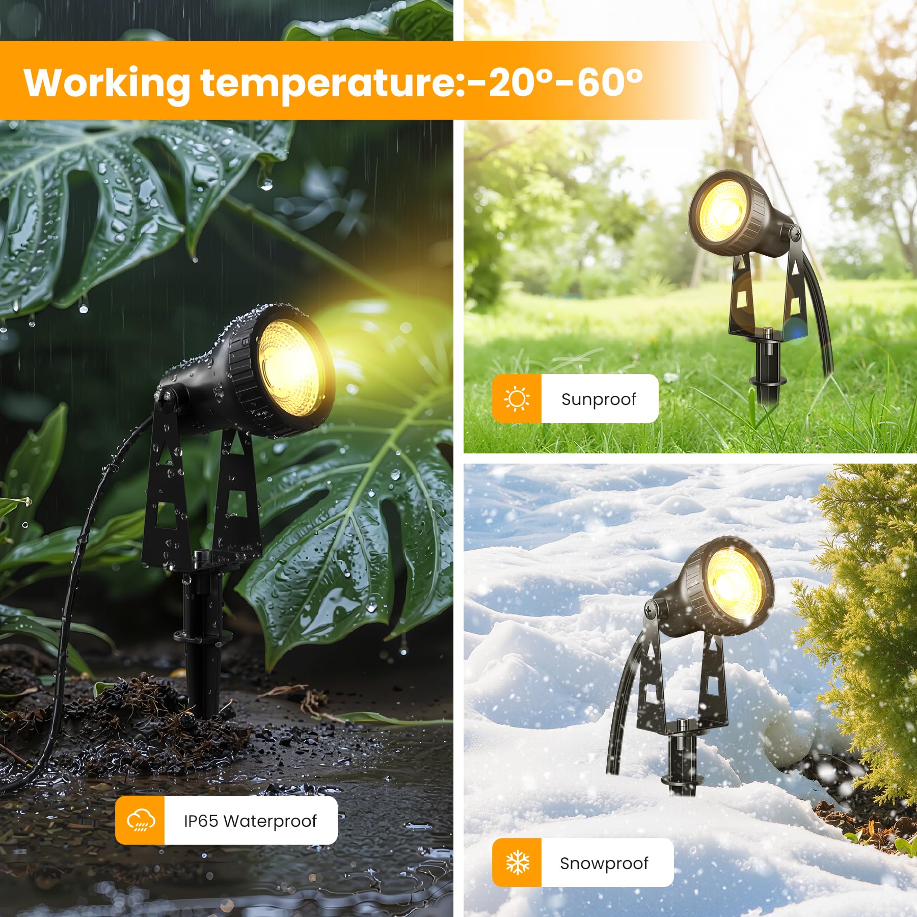 Zuske Garden Spot Lights Mains Powered, 6-in-1 LED Outdoor Spotlights with Adapter - Image 2