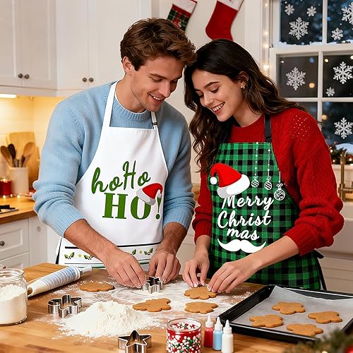 Miniatura 4 de Juego de 4 delantales de Navidad  Delantales ajustables con árbol de Navidad, medias, muñeco de nieve para la familia, decoración festiva de cocina