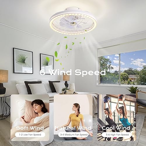 Miniatura 4 de REDSTAR Ventiladores de techo LED inteligentes  Ventilador de techo de montaje empotrado de 19 pulgadas con luz moderna, control de aplicación, 3