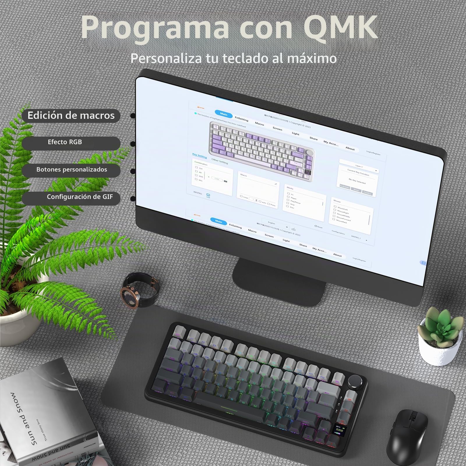 ATTACK SHARK X85PRO Teclado mecánico inalámbrico con Pantalla TFT y Perilla, Teclado para Juegos montado en Junta 75% QMK, 2.4G/BT/USB-C, Intercambiable en Caliente, 4000mAh, RGB (Notte di Luna)