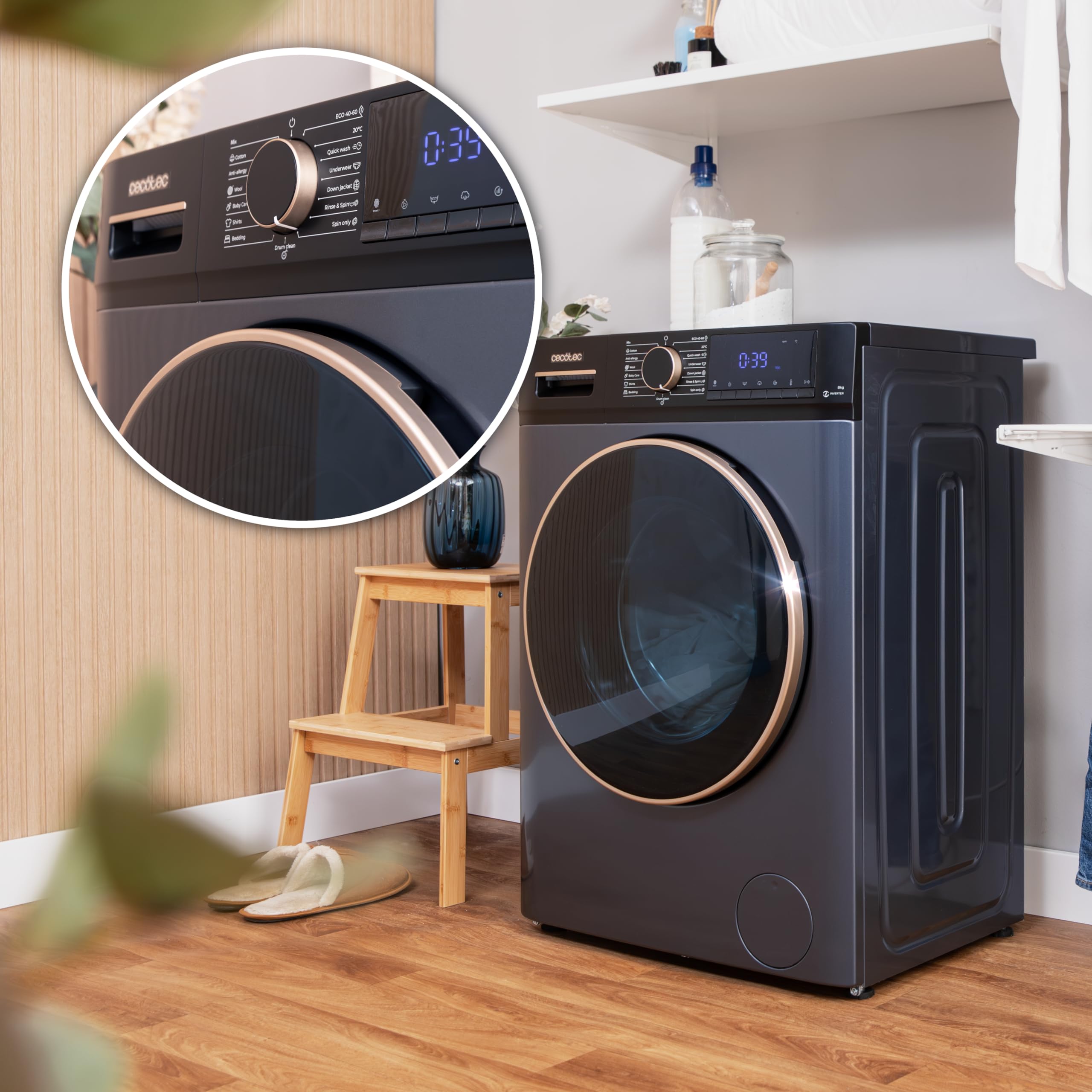 Cecotec Lave-linge frontal 9Kg Bolero Dresscode 9610 Inverter Blue Ice 2000W 1400 RPM fonction vapeur moteur Inverter Plus