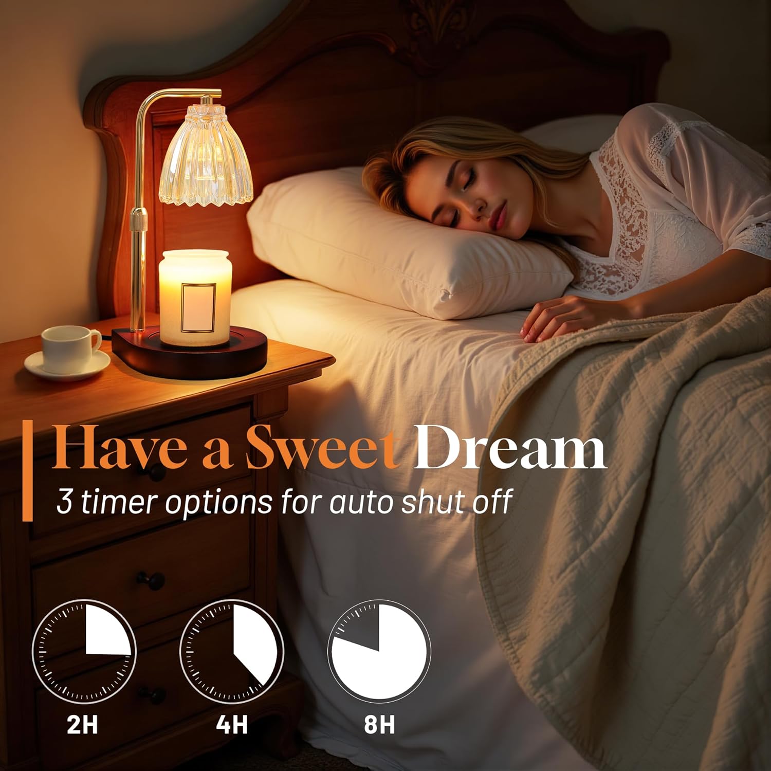 AIFEI Candle Warmer Lamp with Timer, Dimmable Candle Lamp with Adjustable Height, Birthday Gifts for Women Mom, House Warming Gifts New Home, Candle Lamp Warmer for Jar Candles with 2 Bulbs - Wood